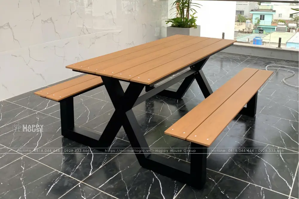 Bộ b&agrave;n ghế c&ocirc;ng vi&ecirc;n liền khối composite