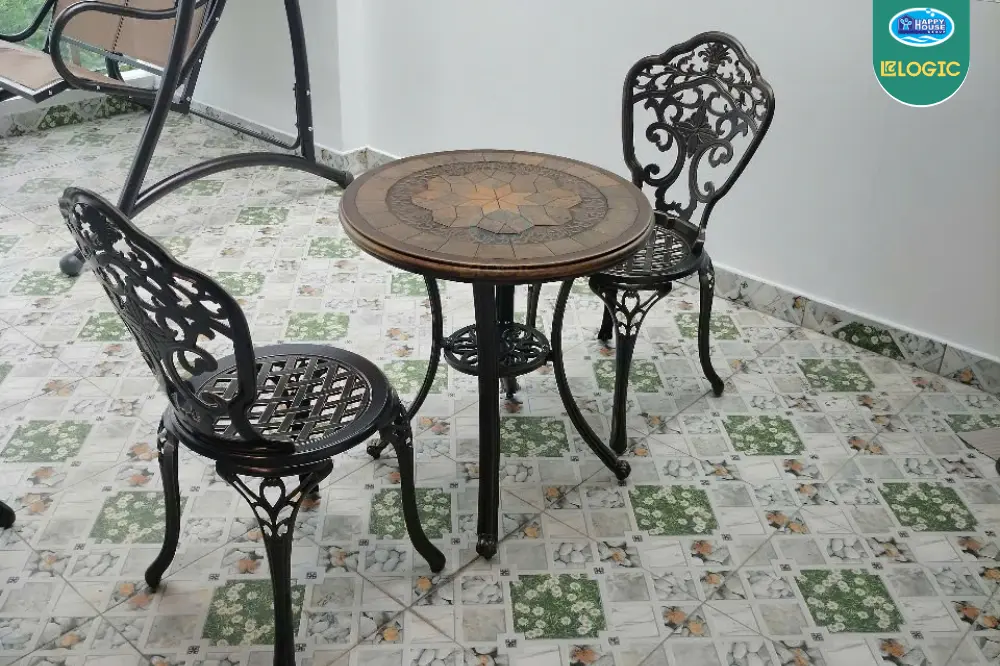 Bộ bàn ghế nhôm đúc mặt đá kết hợp 02 ghế