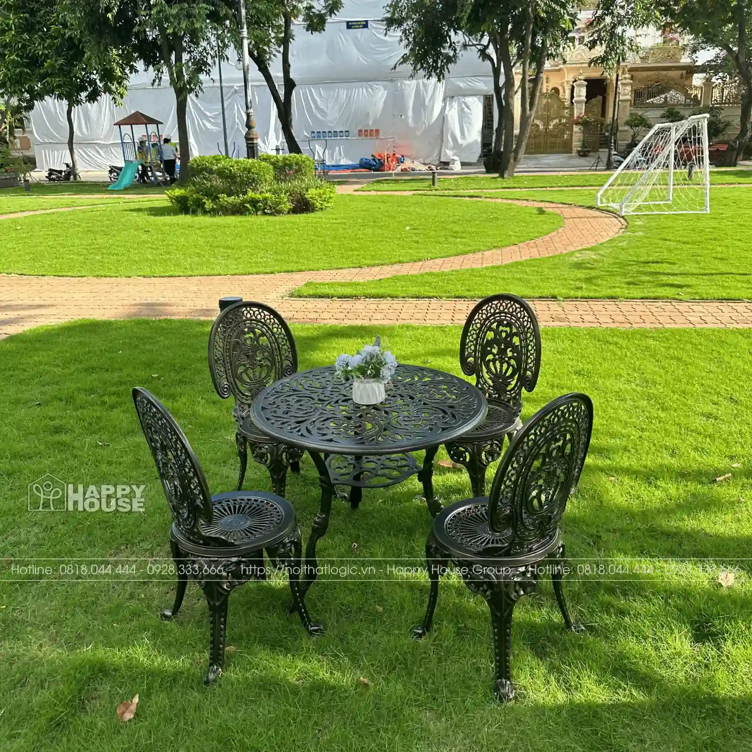 Bộ Bàn Ghế Nhôm Đúc Sân Vườn/Ban Công BND60-4GM 4 Ghế