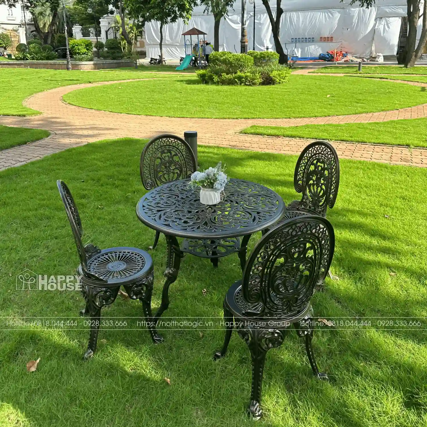 Bộ Bàn Ghế Nhôm Đúc Sân Vườn/Ban Công BND60-4GM 4 Ghế