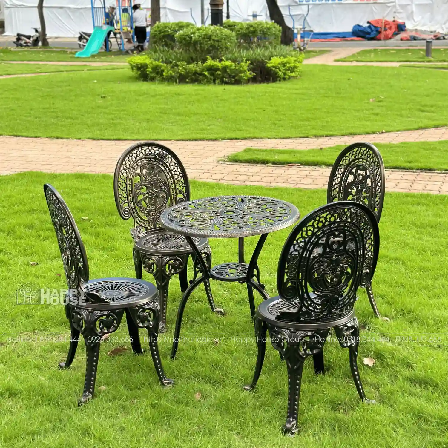 Bộ Bàn Ghế Nhôm Đúc Sân Vườn/Ban Công BND60-4GM 4 Ghế