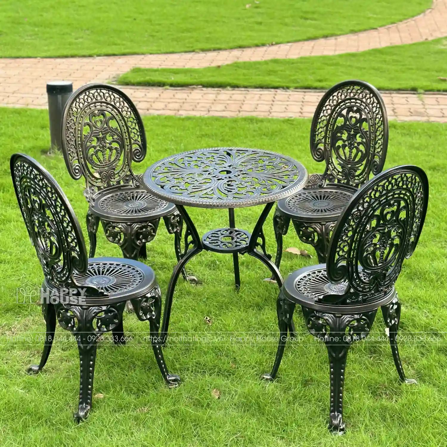 Bộ Bàn Ghế Nhôm Đúc Sân Vườn/Ban Công BND60-4GM 4 Ghế