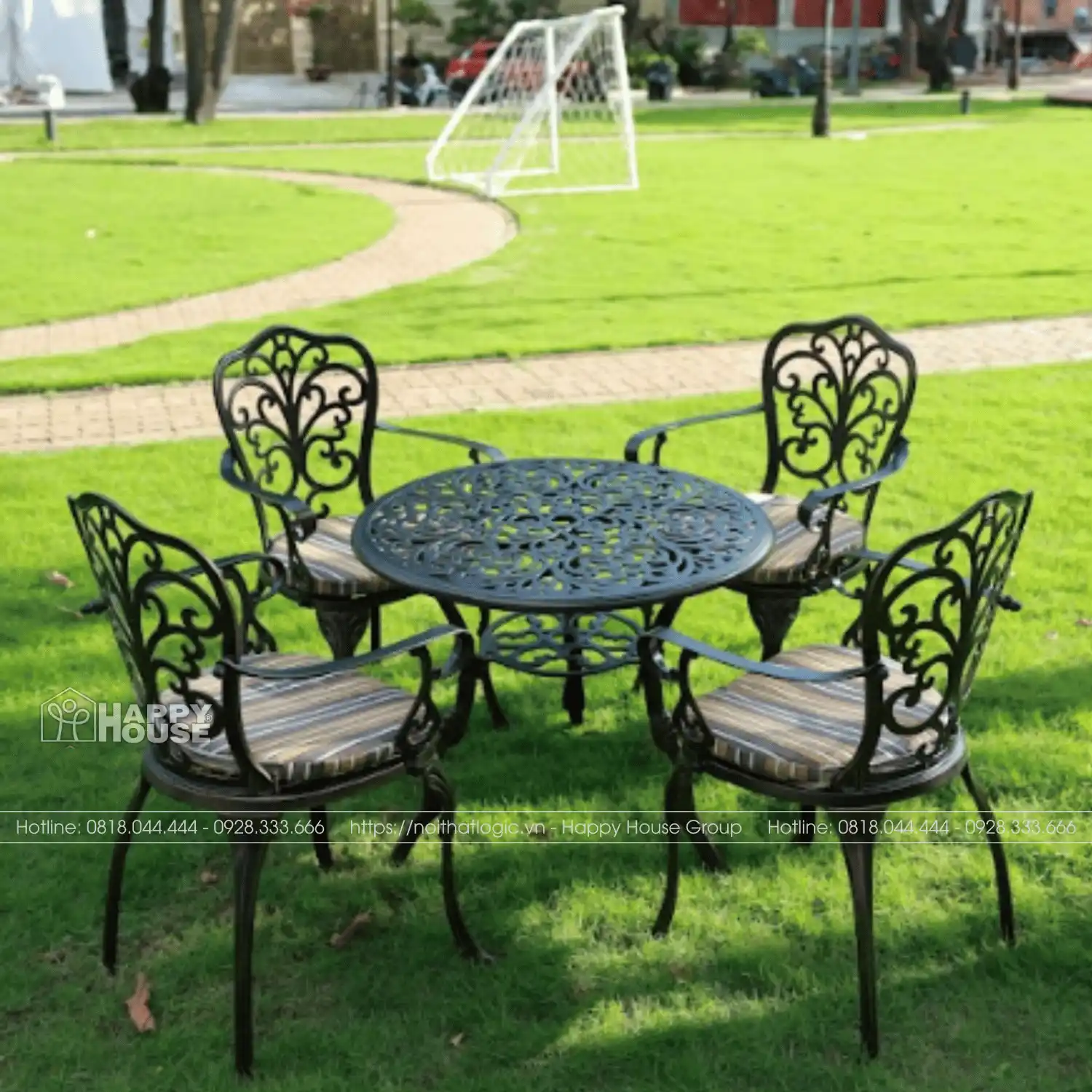  Bộ Bàn Ghế Nhôm Đúc Sân Vườn/Ban Công 4 Ghế - Bàn Tròn 80cm Hợp Kim Sơn Tĩnh Điện Đa Màu (Giá Sốc Chỉ 9.9 Triệu)