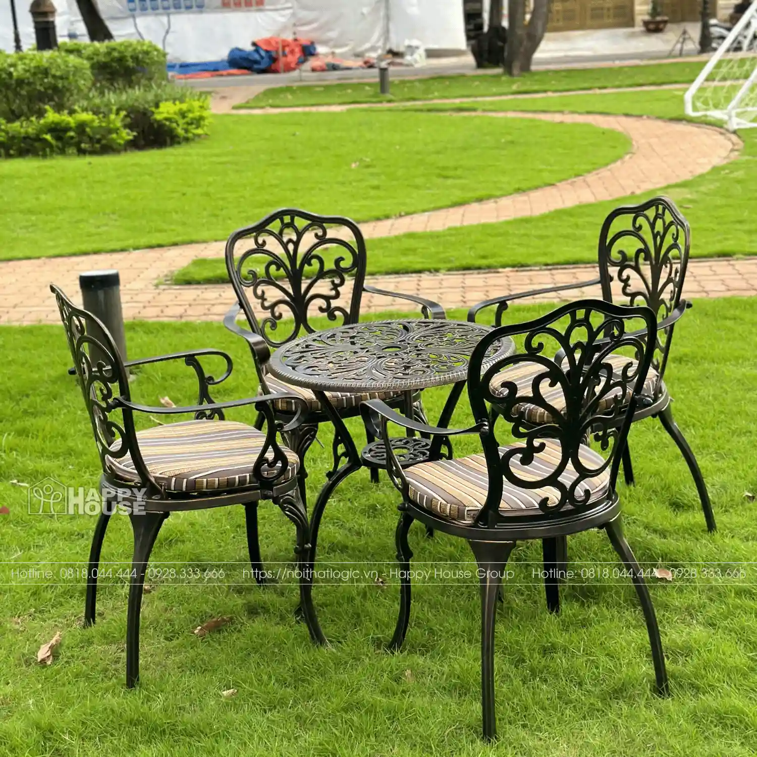  Bộ Bàn Ghế Nhôm Đúc Sân Vườn/Ban Công 4 Ghế - Bàn Tròn 80cm Hợp Kim Sơn Tĩnh Điện Đa Màu (Giá Sốc Chỉ 9.9 Triệu)