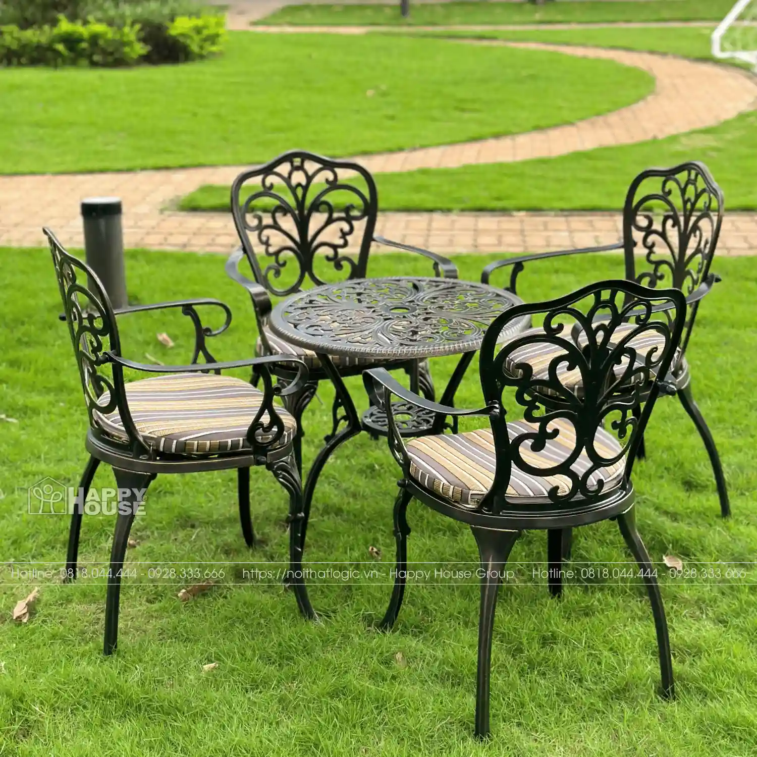  Bộ Bàn Ghế Nhôm Đúc Sân Vườn/Ban Công 4 Ghế - Bàn Tròn 80cm Hợp Kim Sơn Tĩnh Điện Đa Màu (Giá Sốc Chỉ 9.9 Triệu)