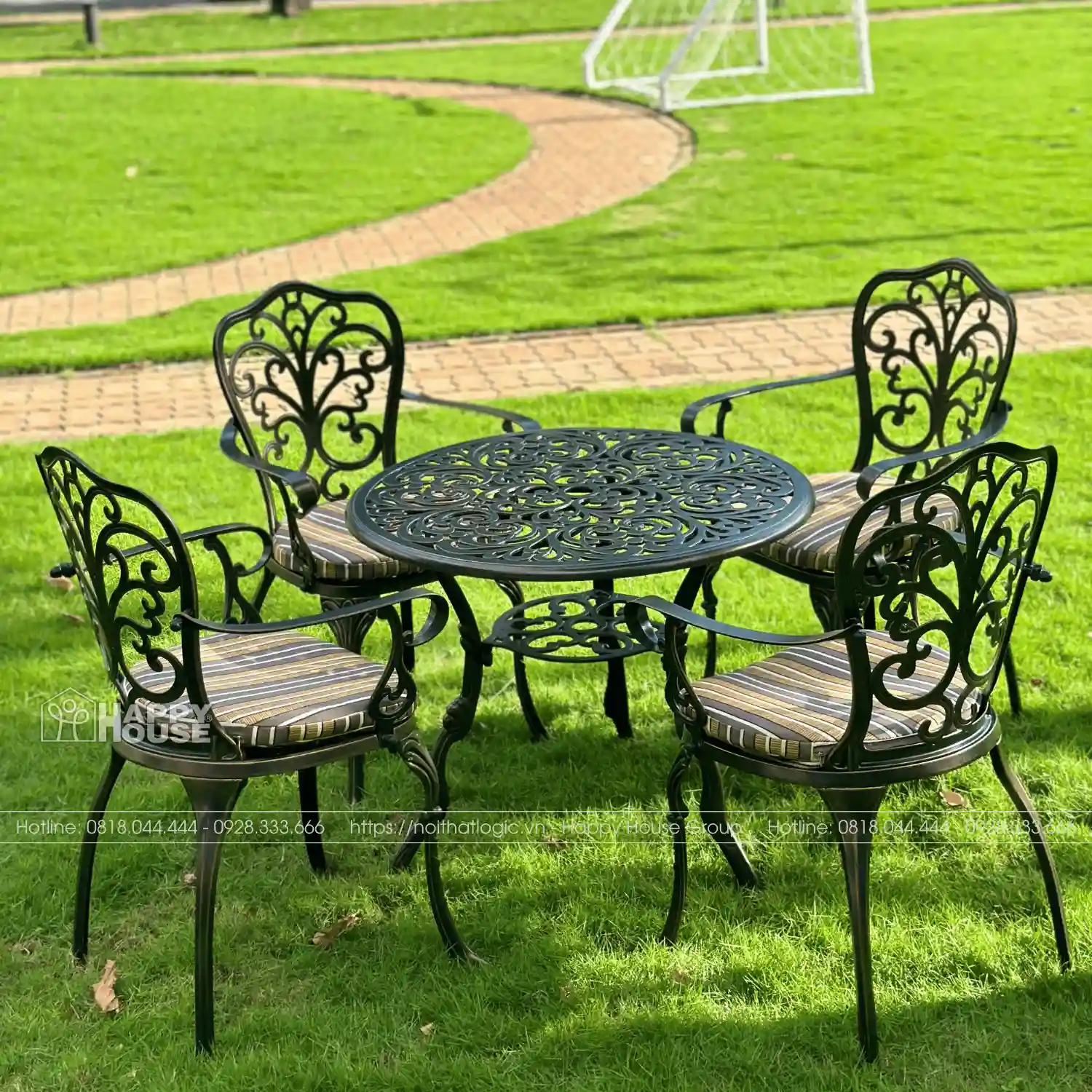  Bộ Bàn Ghế Nhôm Đúc Sân Vườn/Ban Công 4 Ghế - Bàn Tròn 80cm Hợp Kim Sơn Tĩnh Điện Đa Màu (Giá Sốc Chỉ 9.9 Triệu)