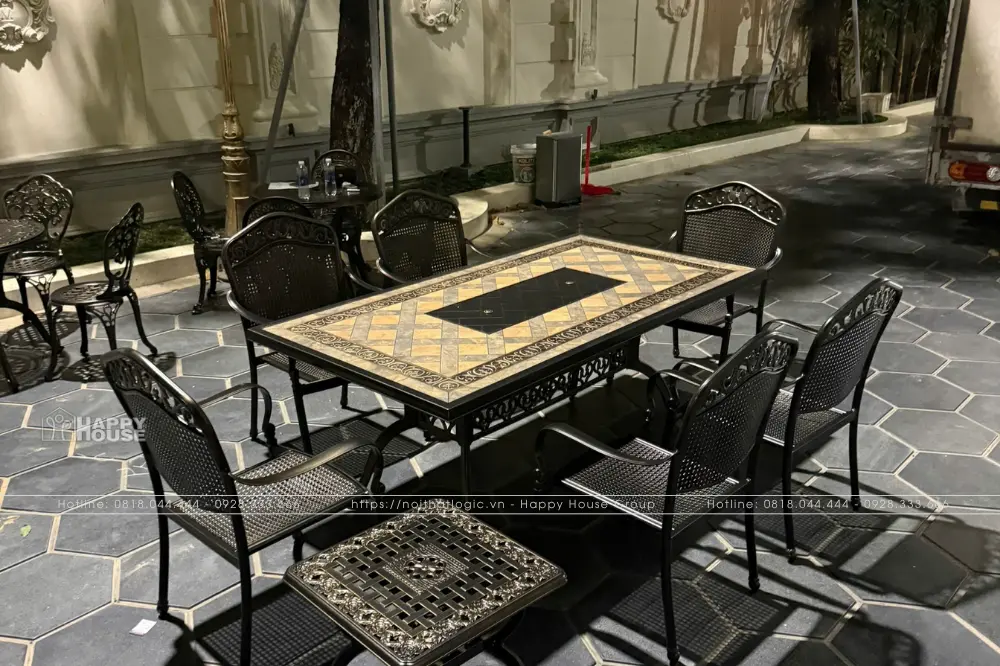 Gợi ý mẫu bàn ăn 8 ghế mặt đá cho sân vườn rộng cao cấp, hiện đại