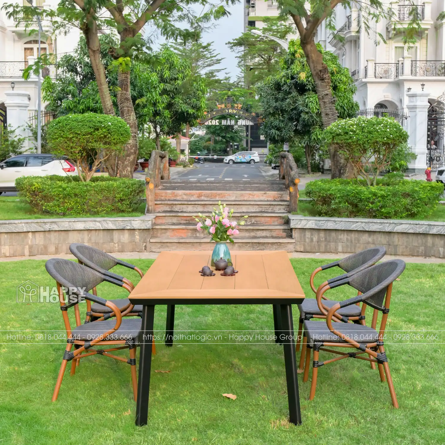 Bộ Bàn Ghế Composite Kết hợp 4 Ghế Lưới Textilene CPS-160GL03N