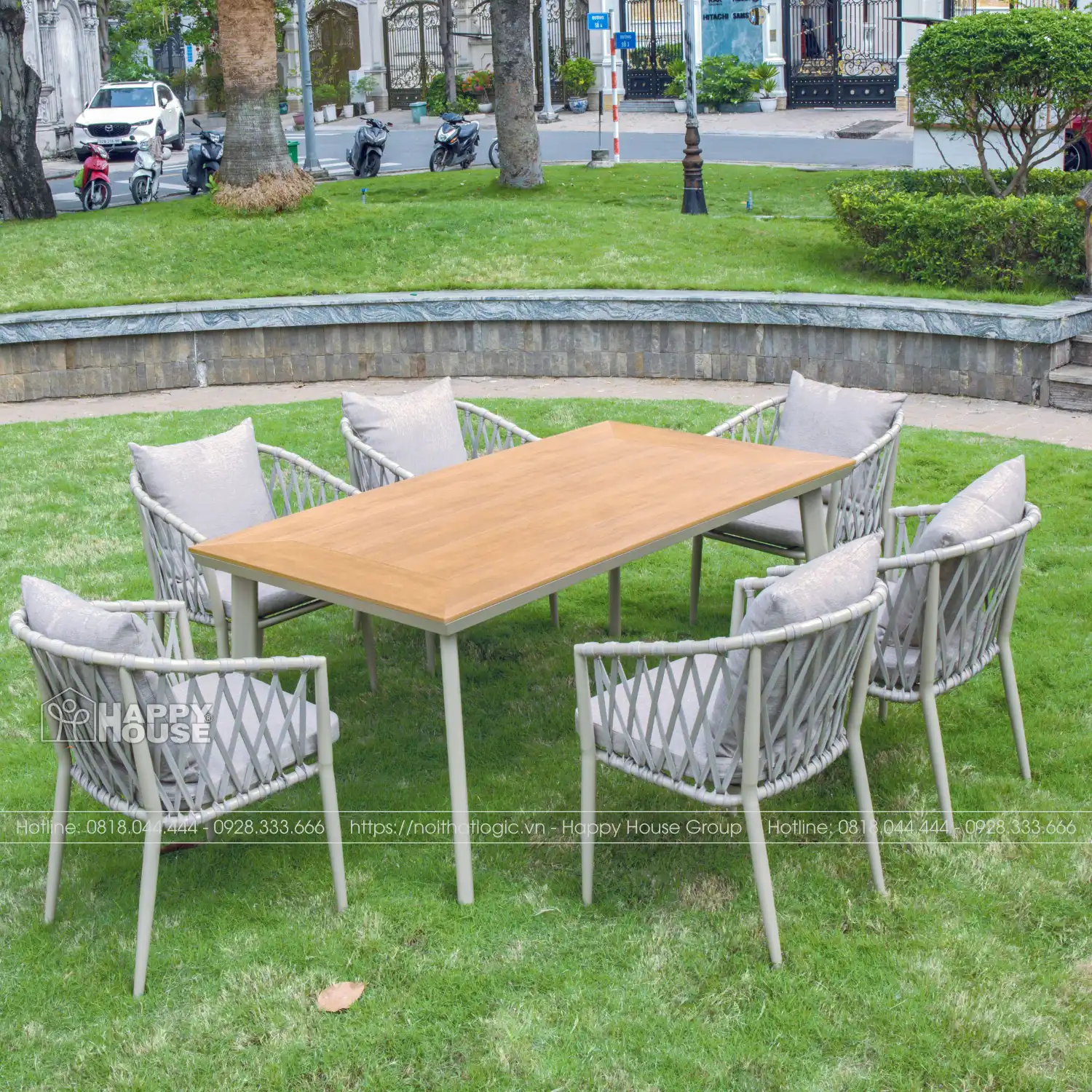 Bộ Bàn Ghế Sân Vườn Composite 6 Ghế Dây Dù - Đẳng Cấp Resort Sang Trọng