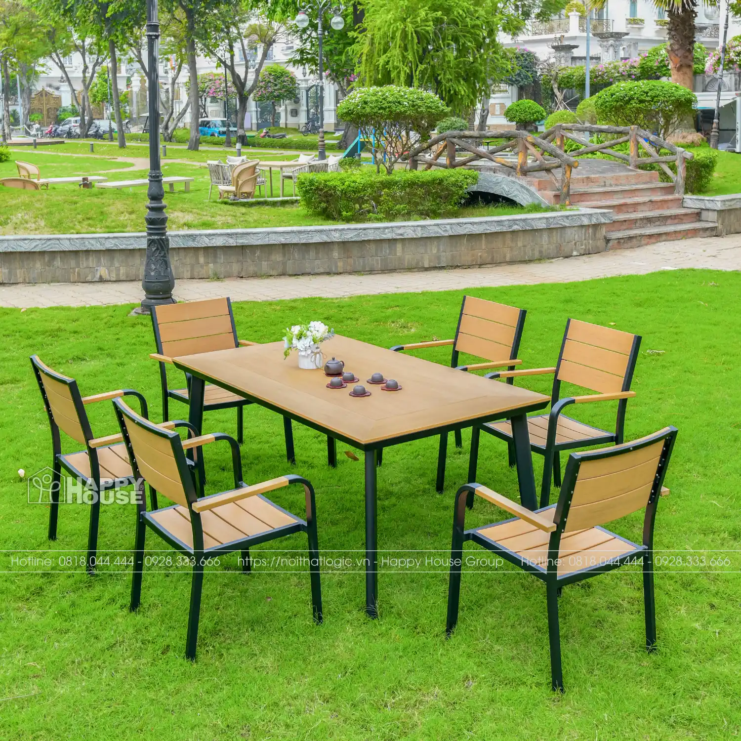 Bộ Bàn Ghế Sân Vườn Composite Cao Cấp 6 ghế Phong Cách Châu Âu Hiện Đại