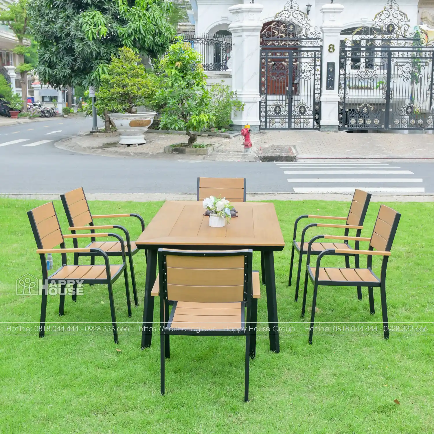 Bộ Bàn Ghế Sân Vườn Composite Cao Cấp 6 ghế Phong Cách Châu Âu Hiện Đại