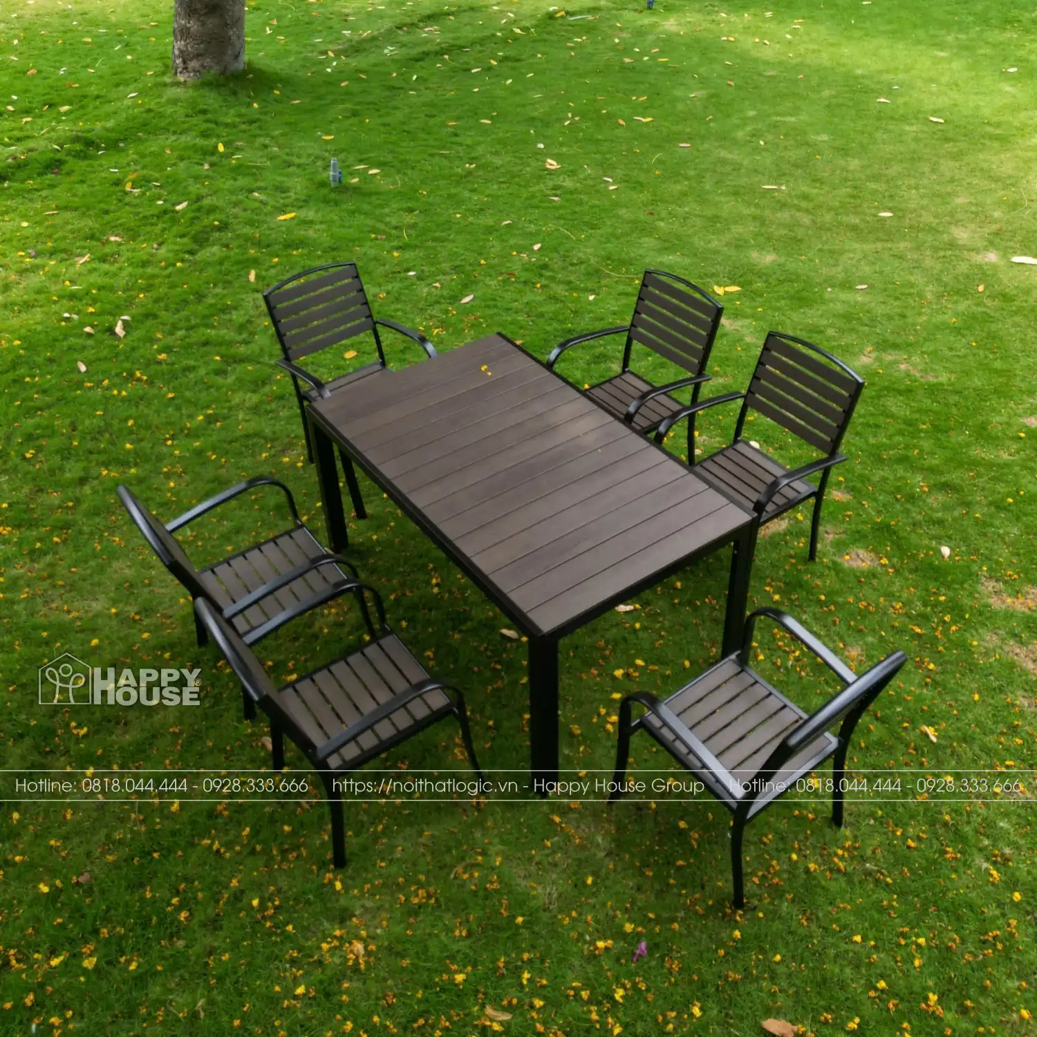 Bộ Bàn Ghế Composite 6 Ghế Khung kaki nan màu gỗ CPS150-6GTCN