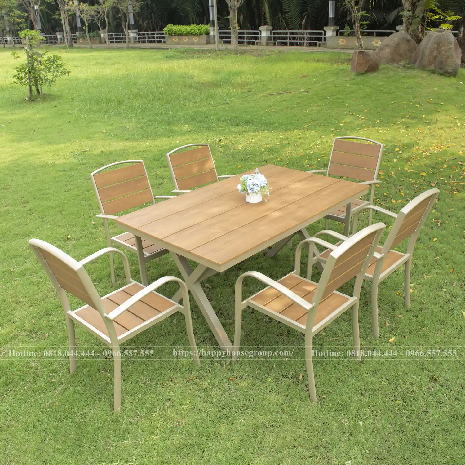 Bộ bàn ghế Composite ngoài trời 1 bàn và 6 ghế CPS150CC-6GC