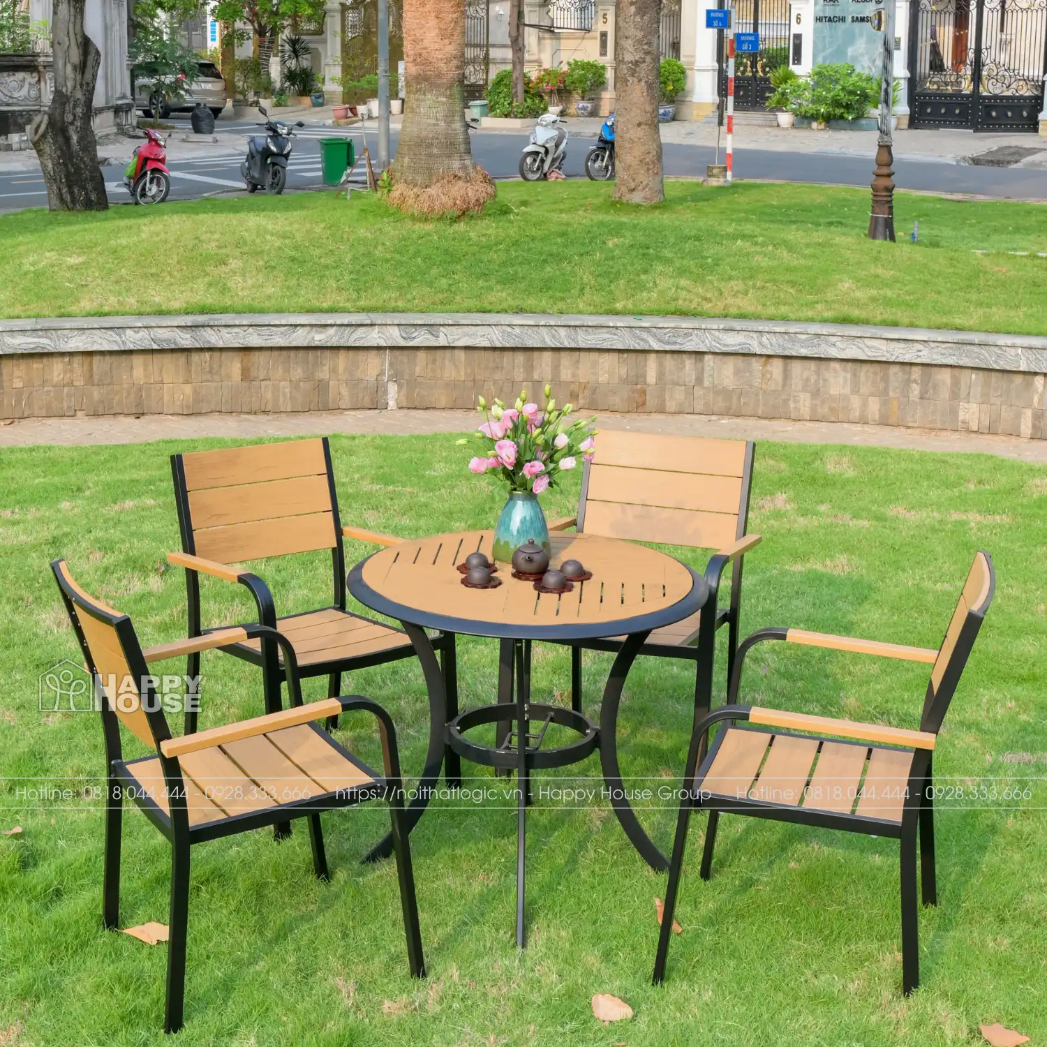 Bộ Bàn Ghế Sân Vườn Composite Mặt Tròn 4 Ghế