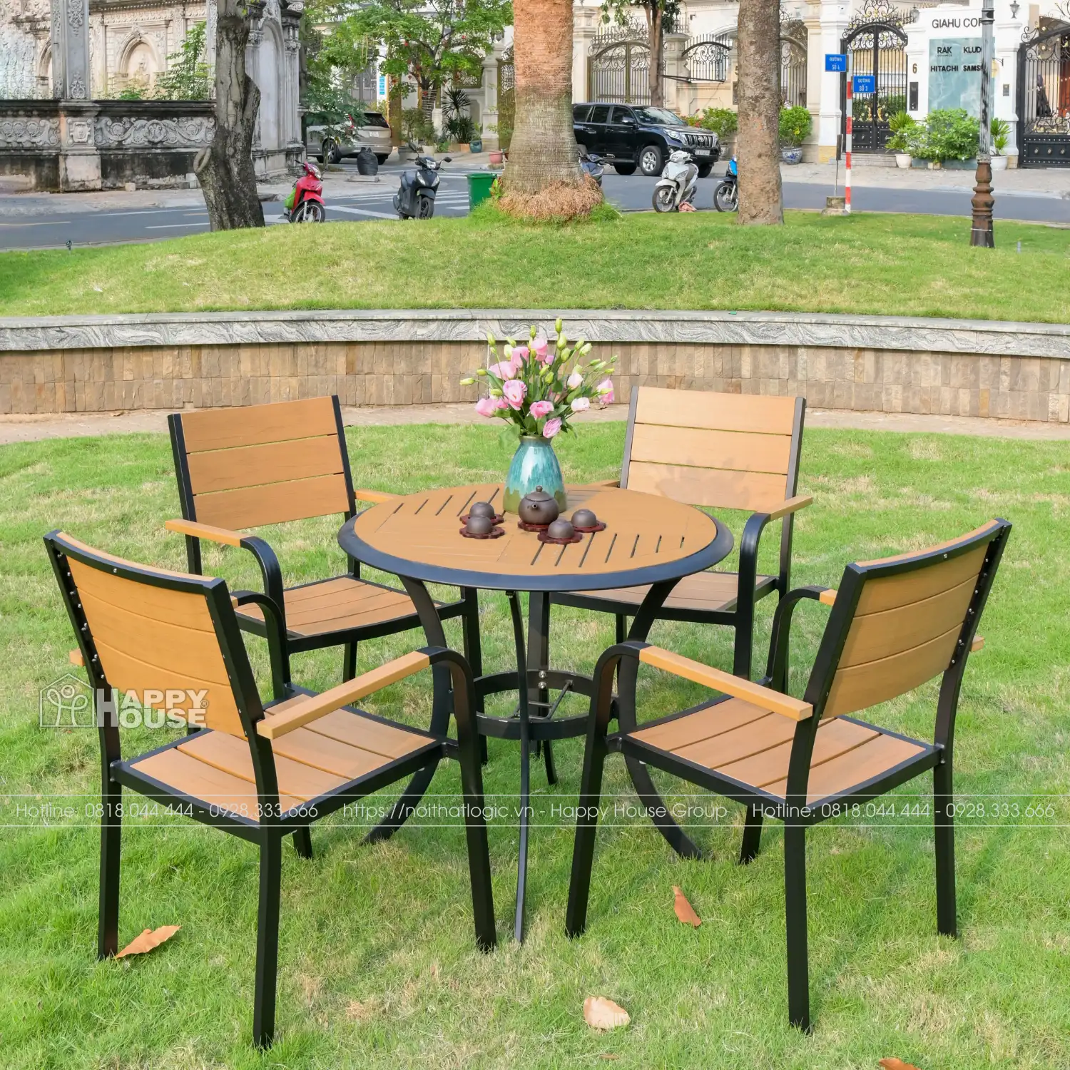 Bộ Bàn Ghế Sân Vườn Composite Mặt Tròn 4 Ghế