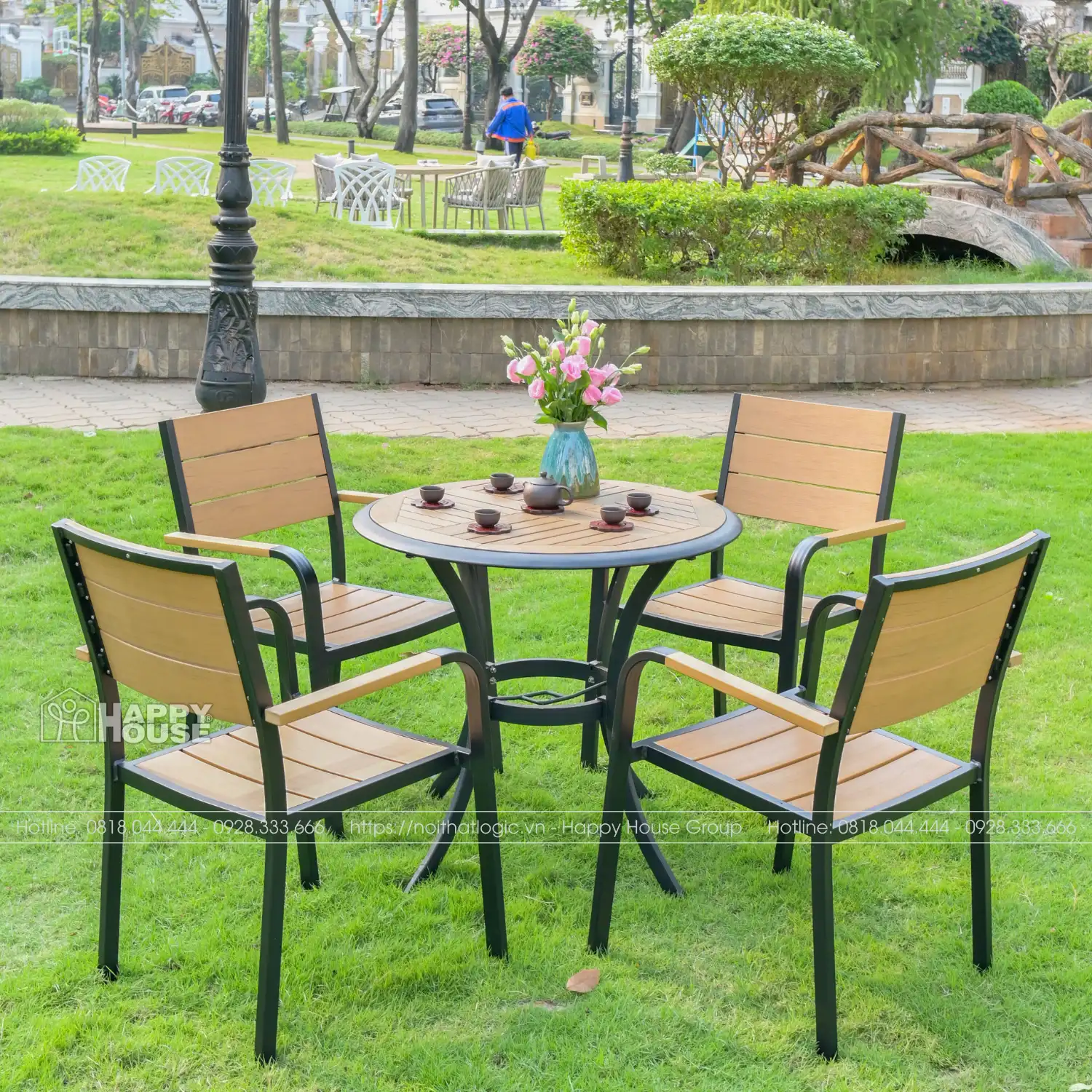 Bộ Bàn Ghế Sân Vườn Composite Mặt Tròn 4 Ghế