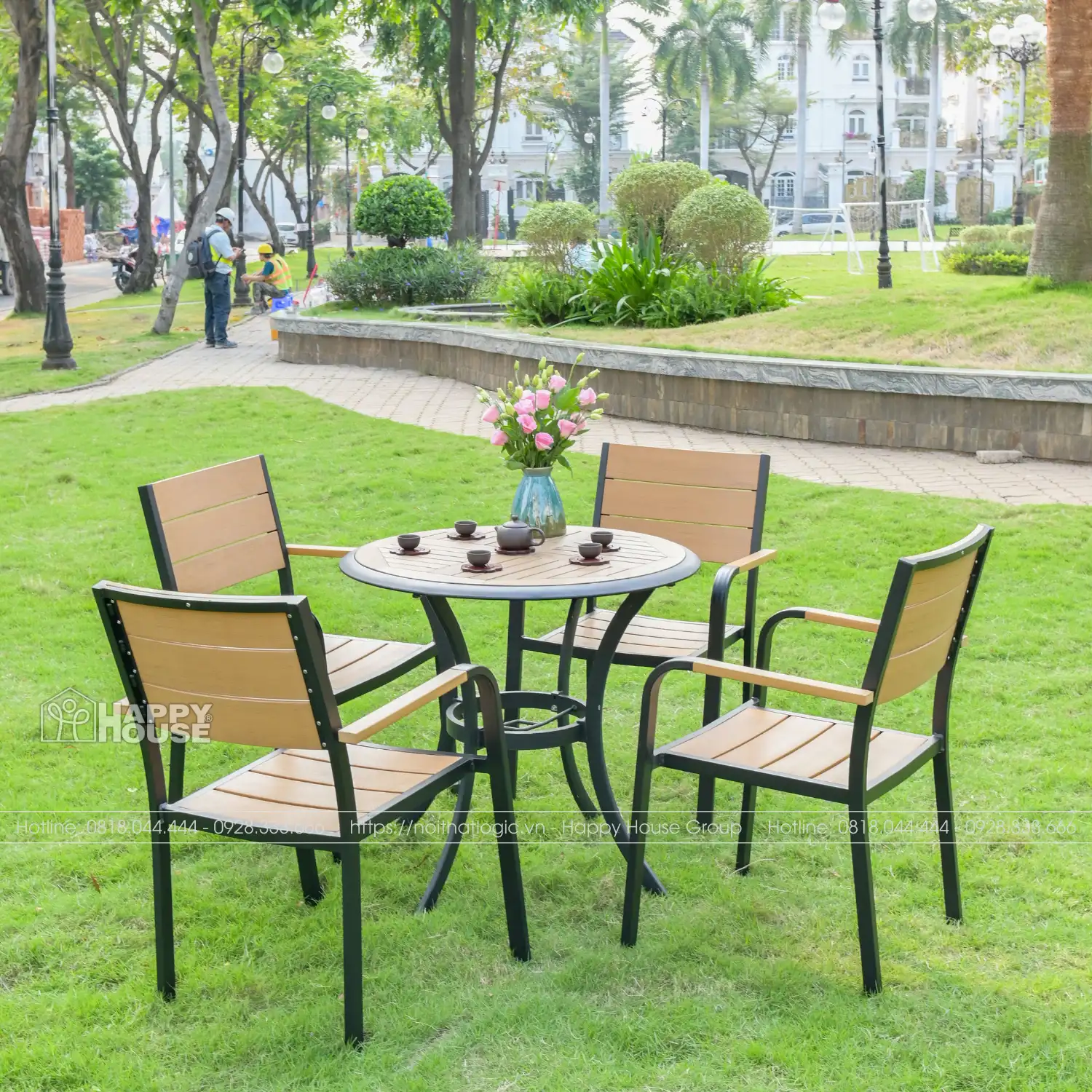 Bộ Bàn Ghế Sân Vườn Composite Mặt Tròn 4 Ghế