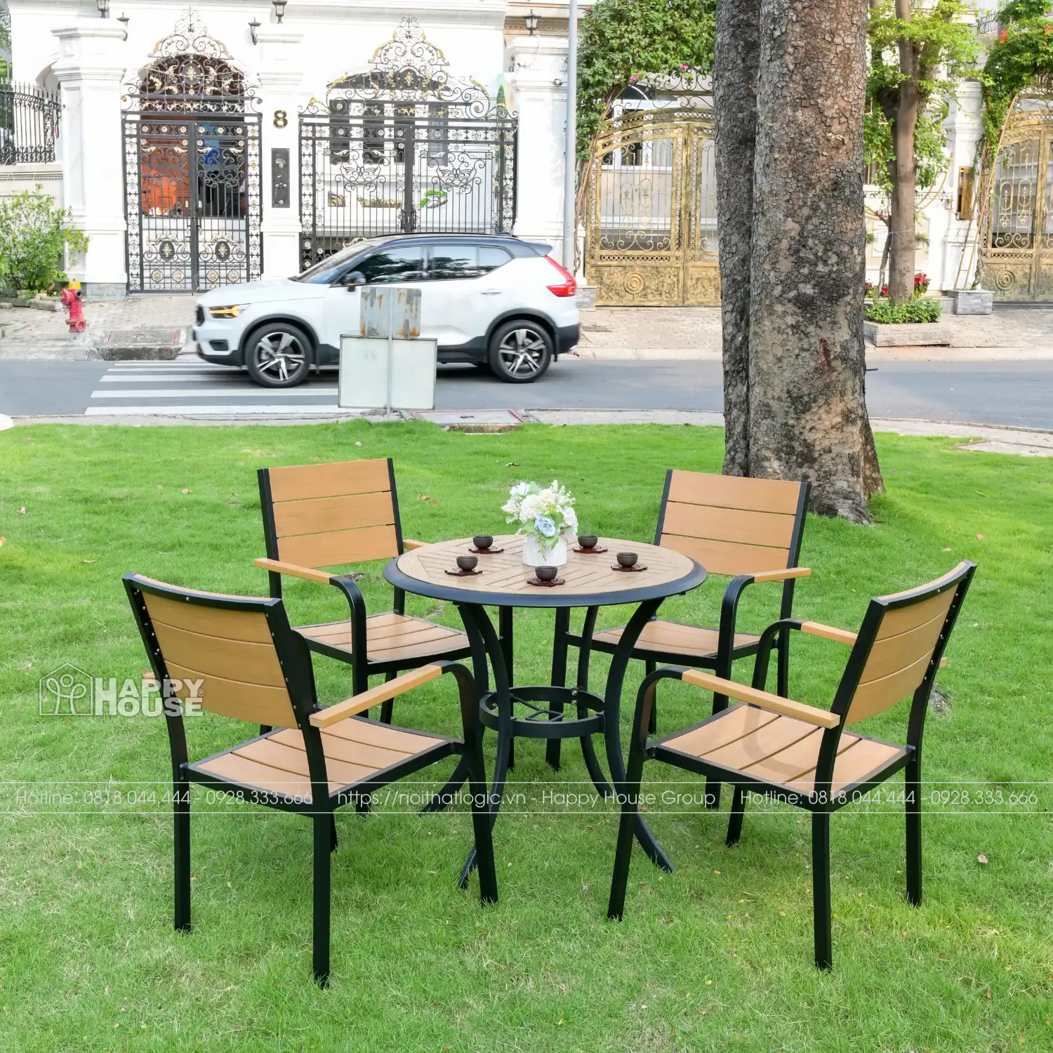 Bộ Bàn Ghế Sân Vườn Composite Mặt Tròn 4 Ghế