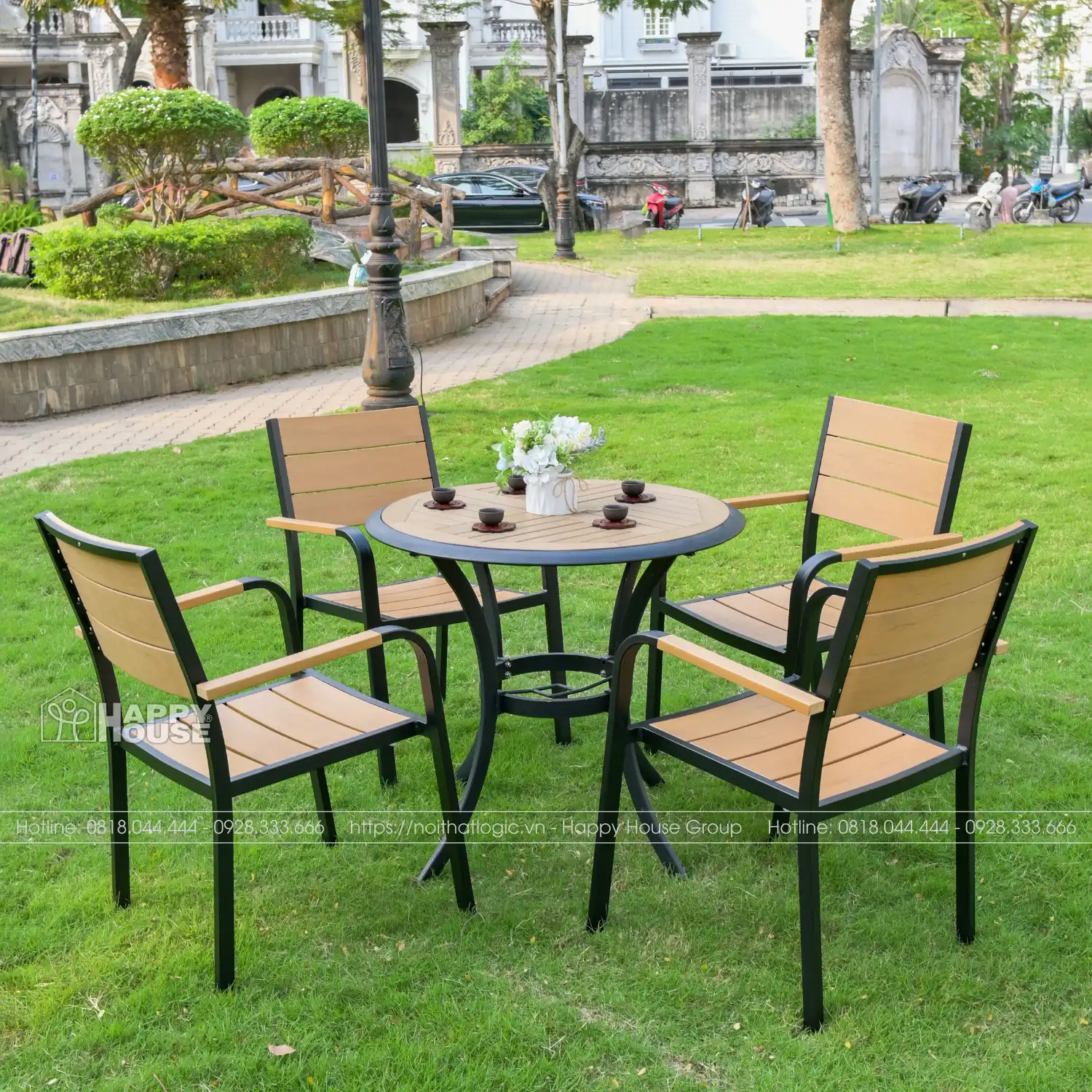 Bộ Bàn Ghế Sân Vườn Composite Mặt Tròn 4 Ghế