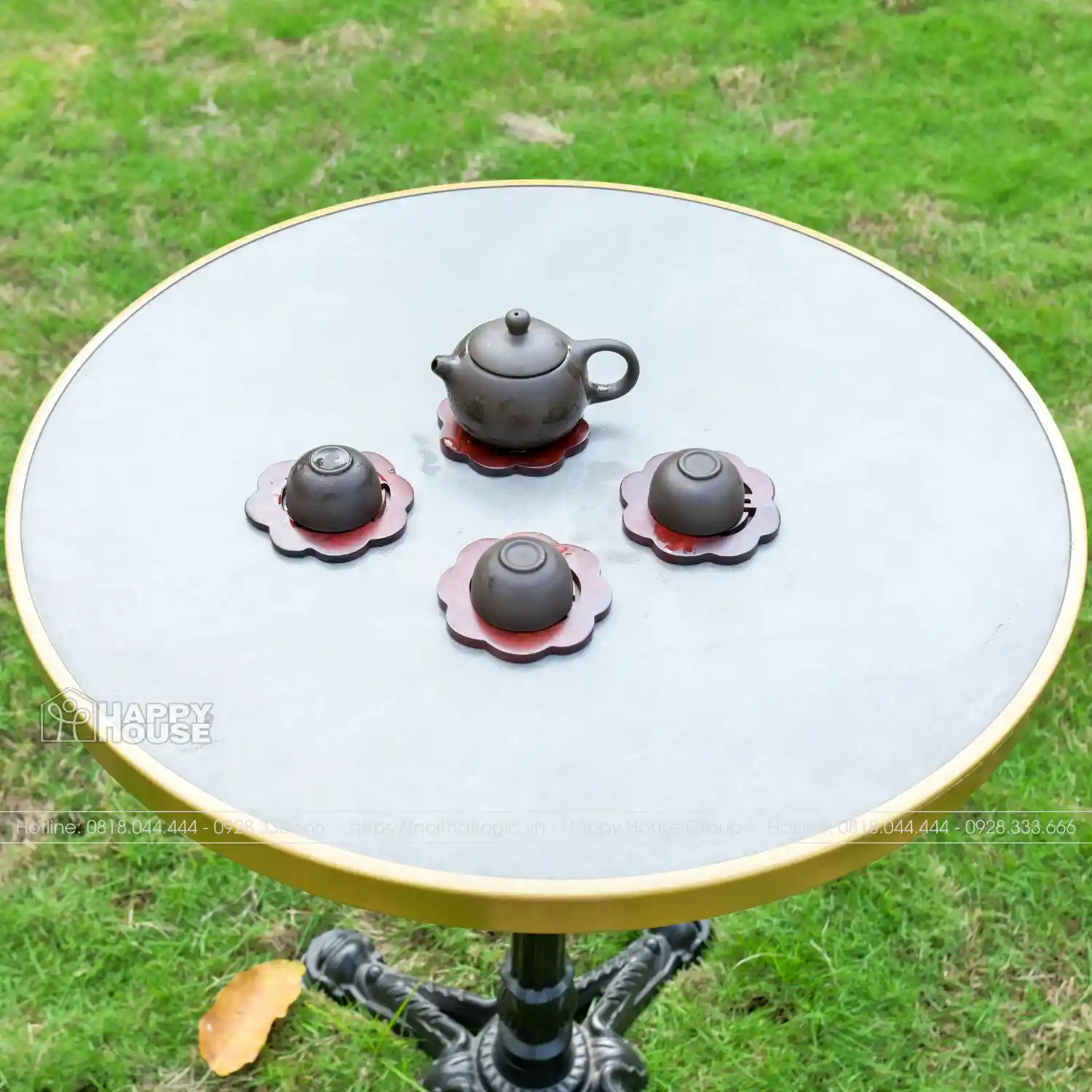 Bộ Bàn Trà Mặt Đá Kết Hợp 4 Ghế Đan Dây Dù Cao Cấp