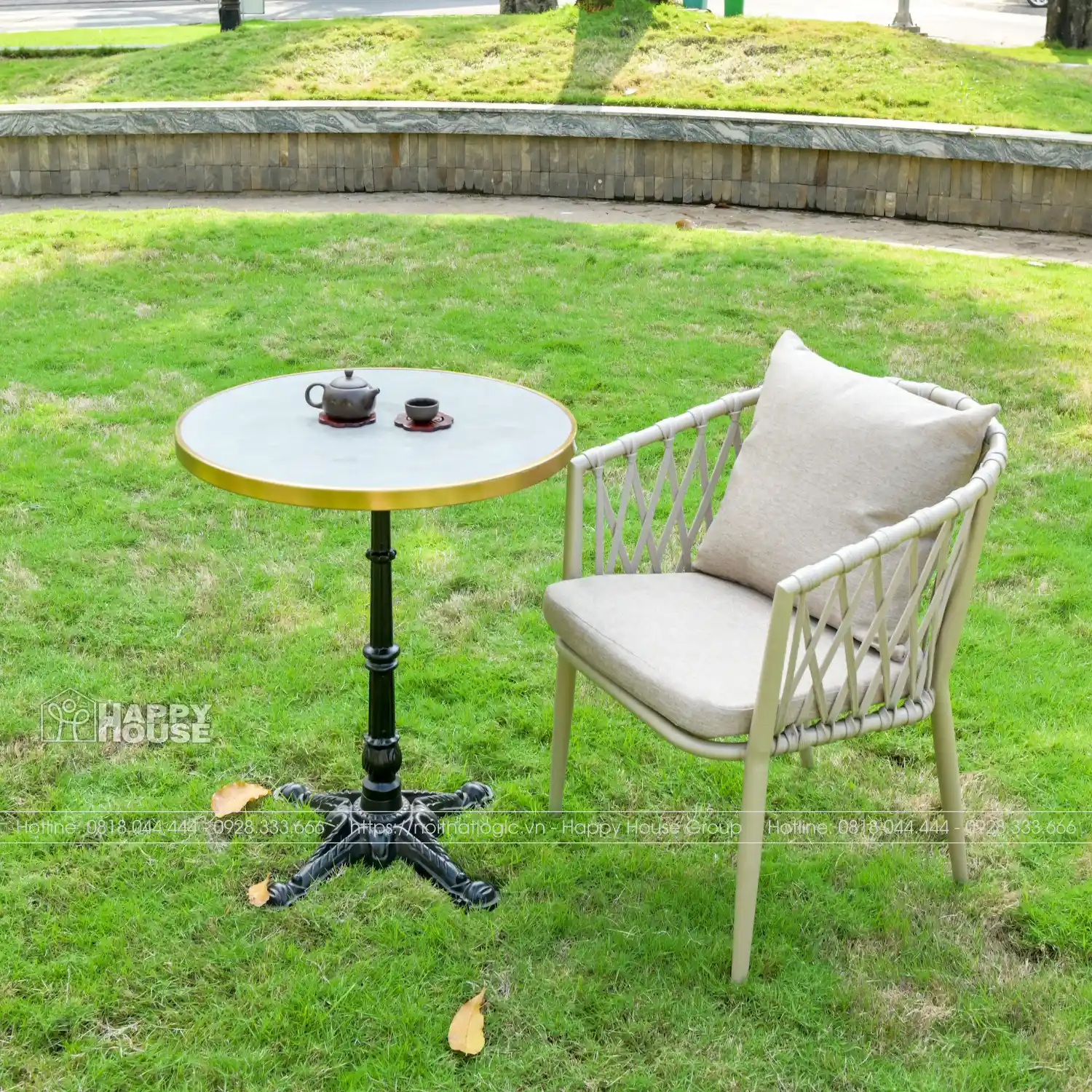 Bộ Bàn Trà Mặt Đá Kết Hợp 4 Ghế Đan Dây Dù Cao Cấp