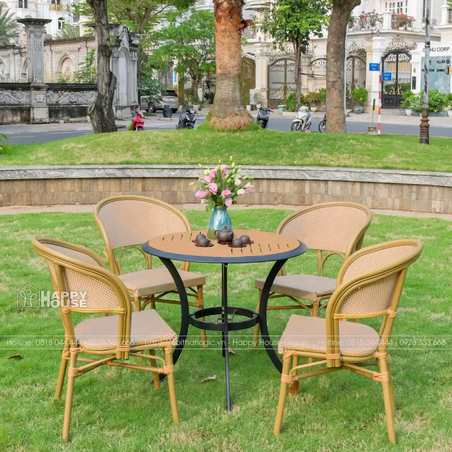 Bộ Bàn Tròn Nan Nhựa Composite Kết Hợp 4 Ghế