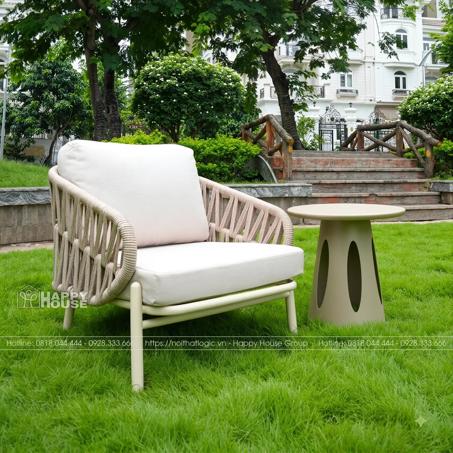 Bộ Sofa đơn sân vườn khung nhôm đan dây Rope