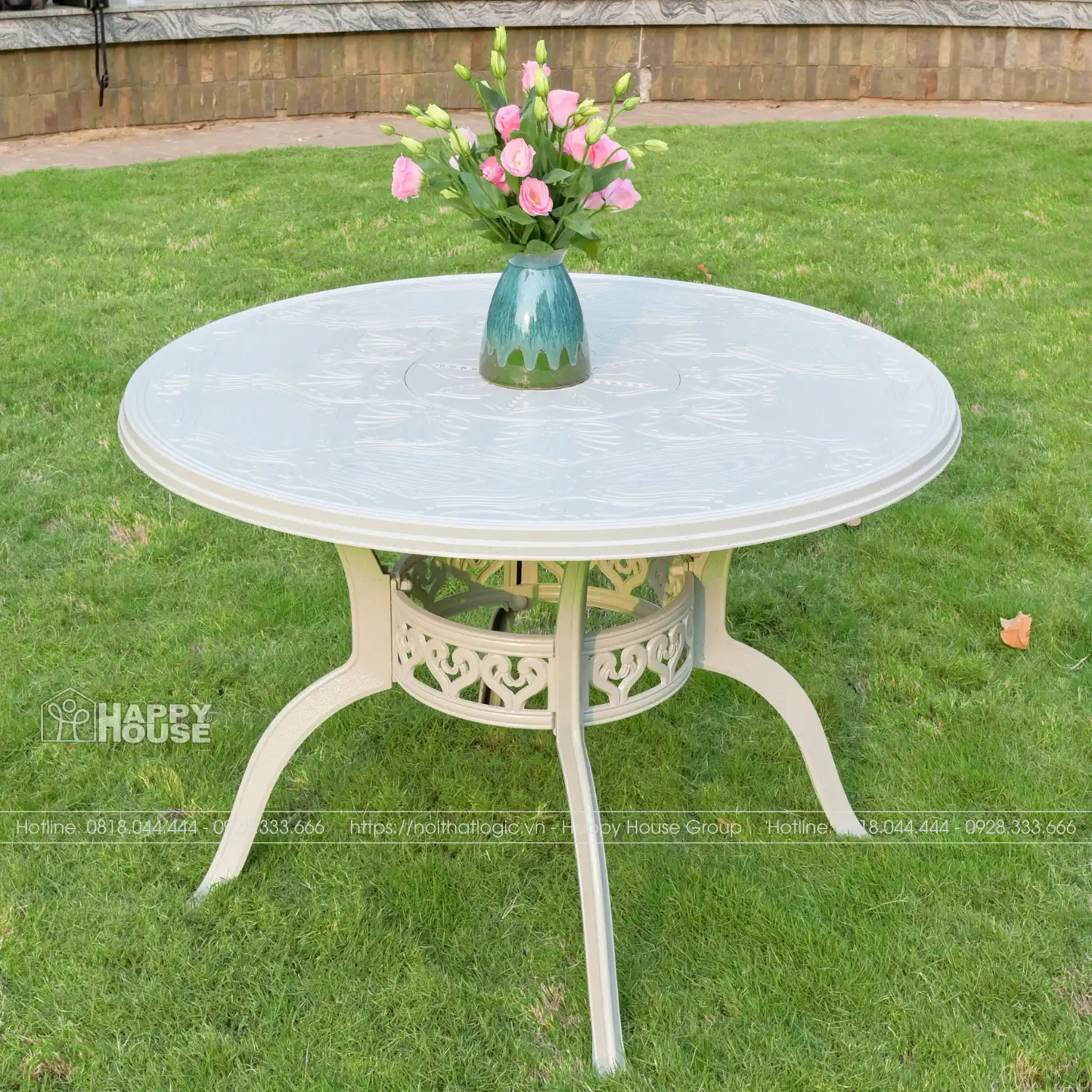 Bộ Bàn Ghế Nhôm Đúc Mặt Liền Màu Trắng Hoa Văn Tinh Xảo 4 ghế ND100-4G54T