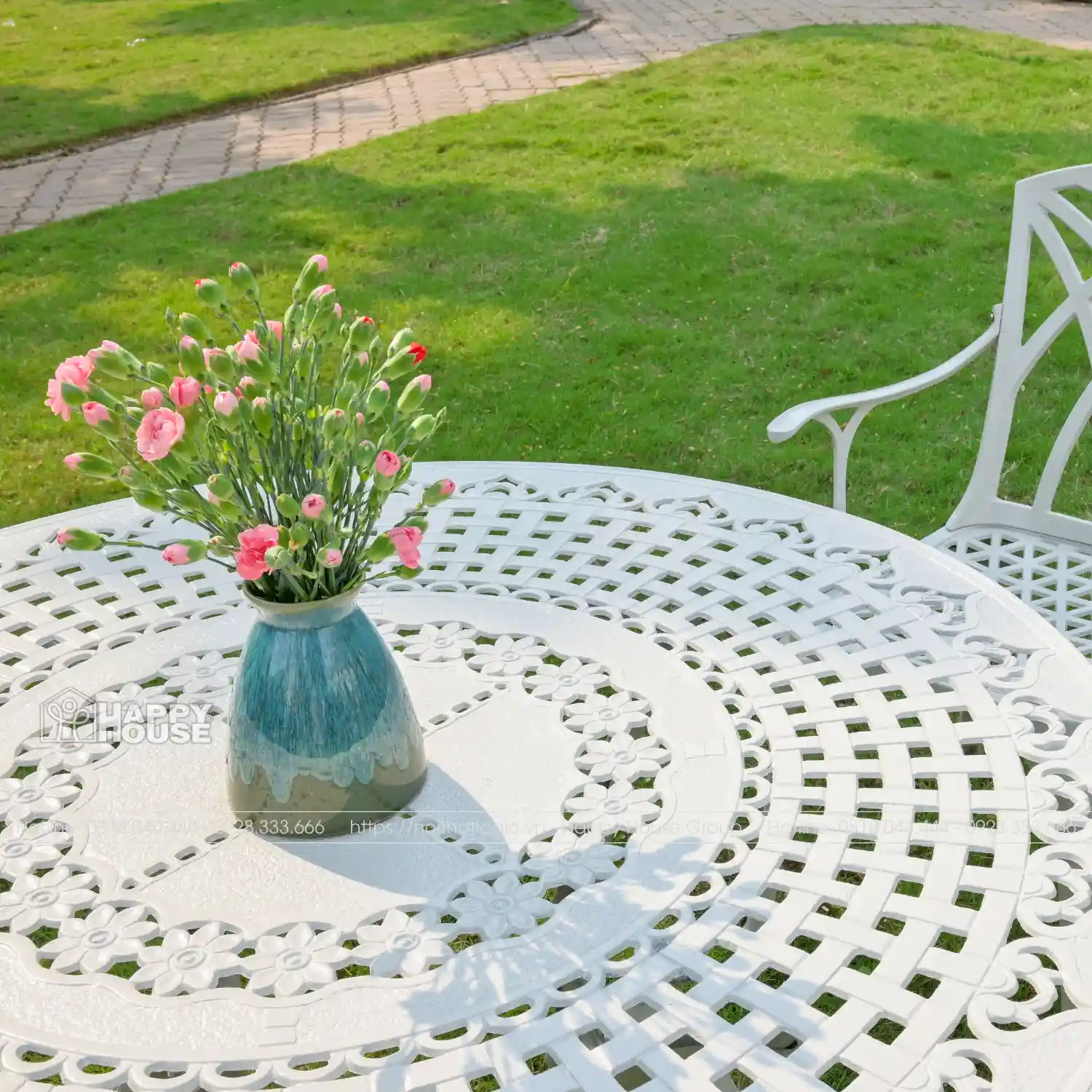 Bộ Bàn Ghế Nhôm Đúc Mặt Tròn Màu Trắng 6 Ghế ND100-6G54T