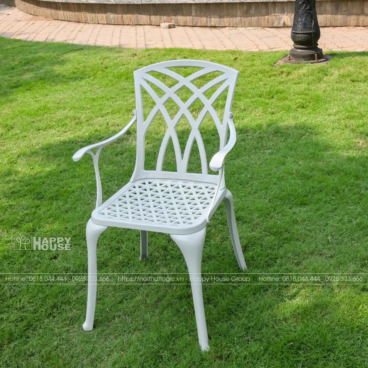 Bộ Bàn Ghế Nhôm Đúc Mặt Tròn Màu Trắng 6 Ghế ND100-6G54T