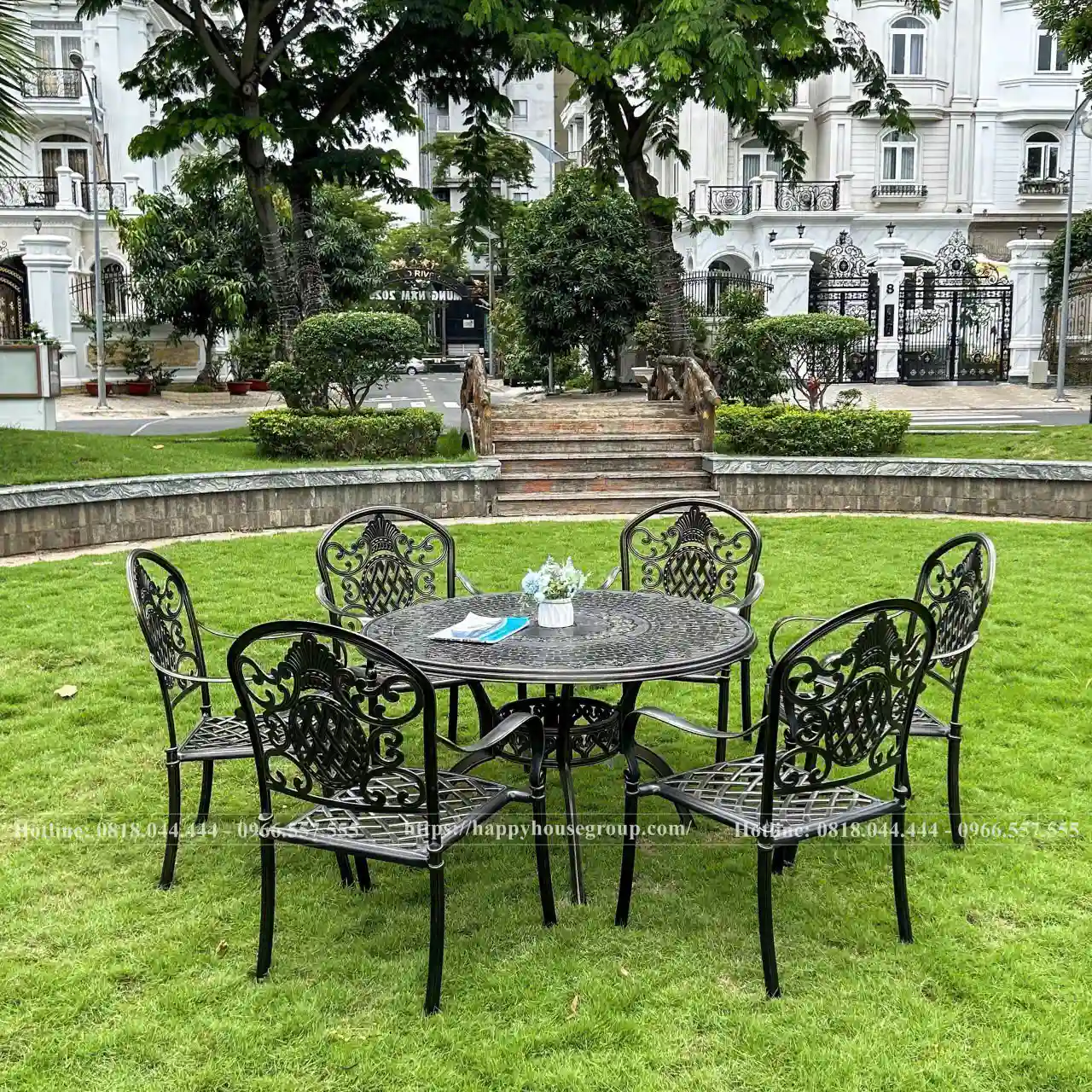 Bộ B&agrave;n Ghế Nh&ocirc;m Đ&uacute;c S&acirc;n Vườn ND120-6GVML Mặt Tr&ograve;n 6 Ghế