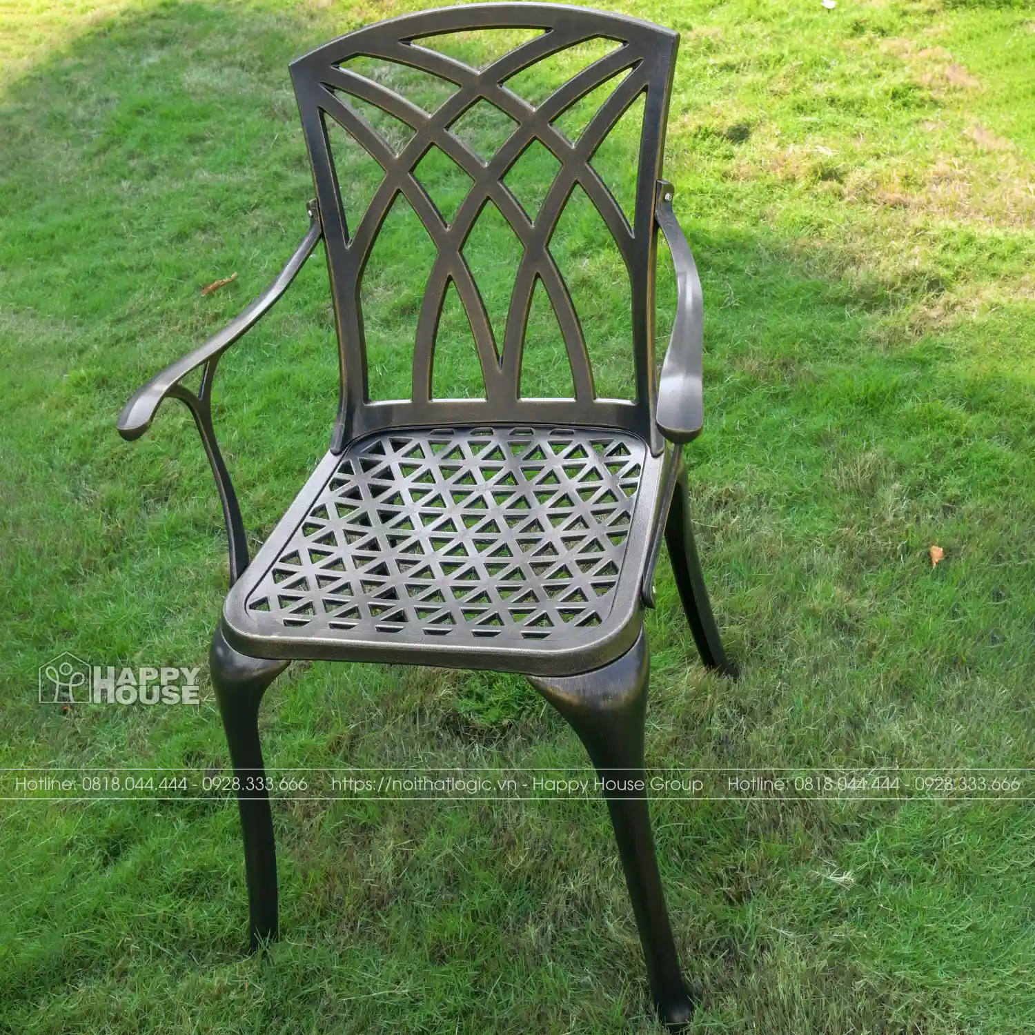 Bộ Bàn Ghế Nhôm Đúc Cỡ Lớn Mặt Tròn Màu Đen Ánh Đồng 8 Ghế ND150-8G54D