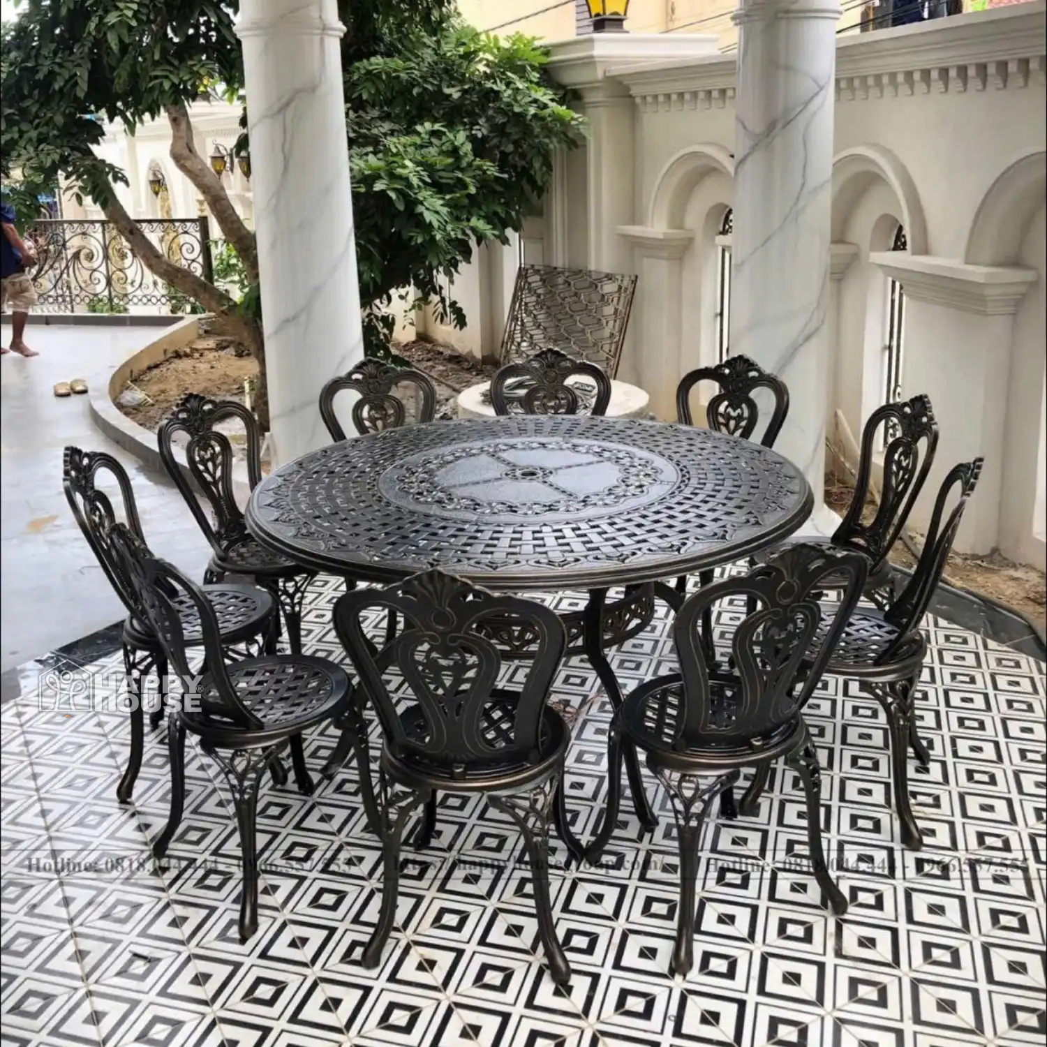 Bộ Bàn Ghế Nhôm Đúc Sân Vườn ND150-10GA18 Màu Ánh Đồng 10 Ghế