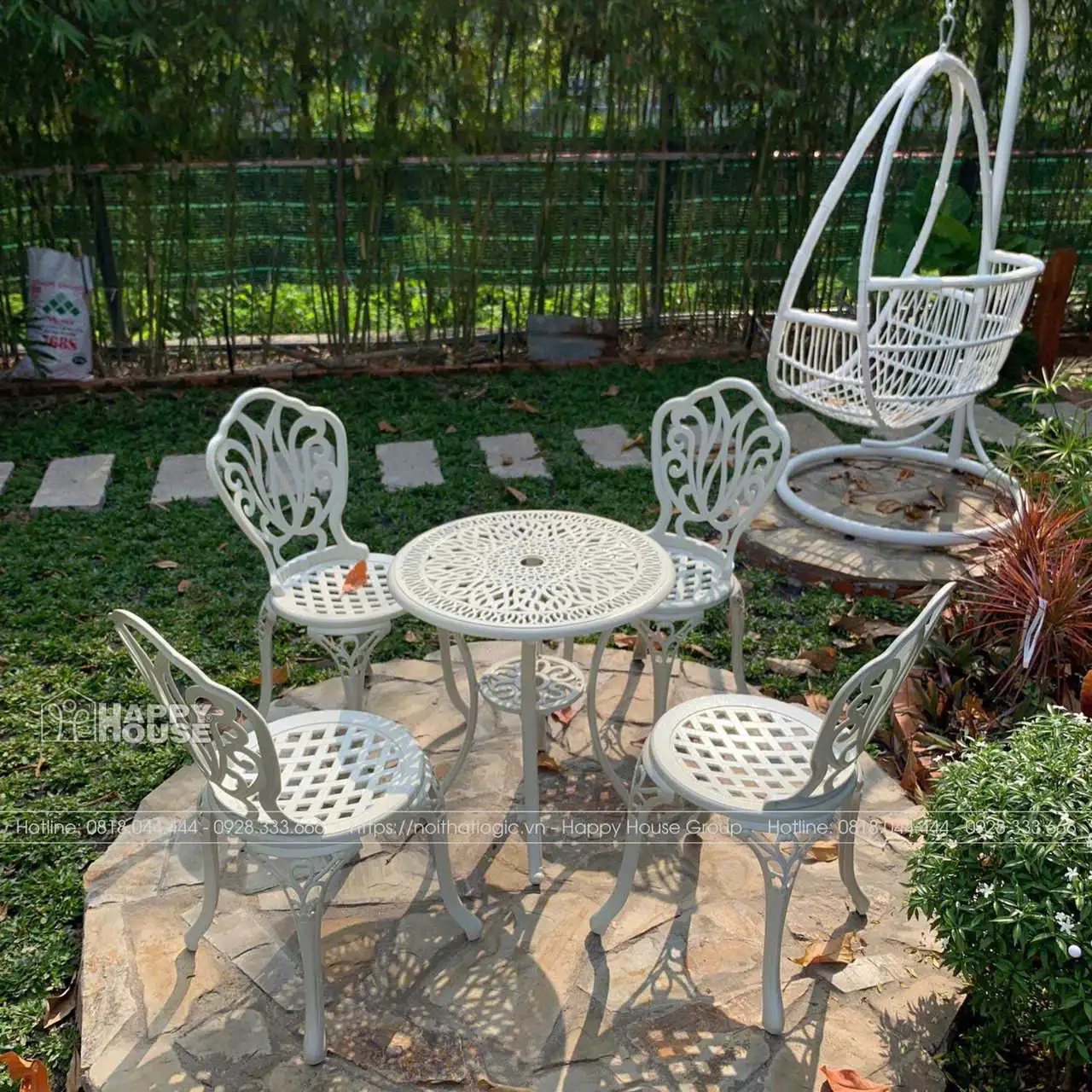 Bôn Bàn Ghế Nhôm Đúc D60-4GHSKT Màu Trắng  4 Ghế