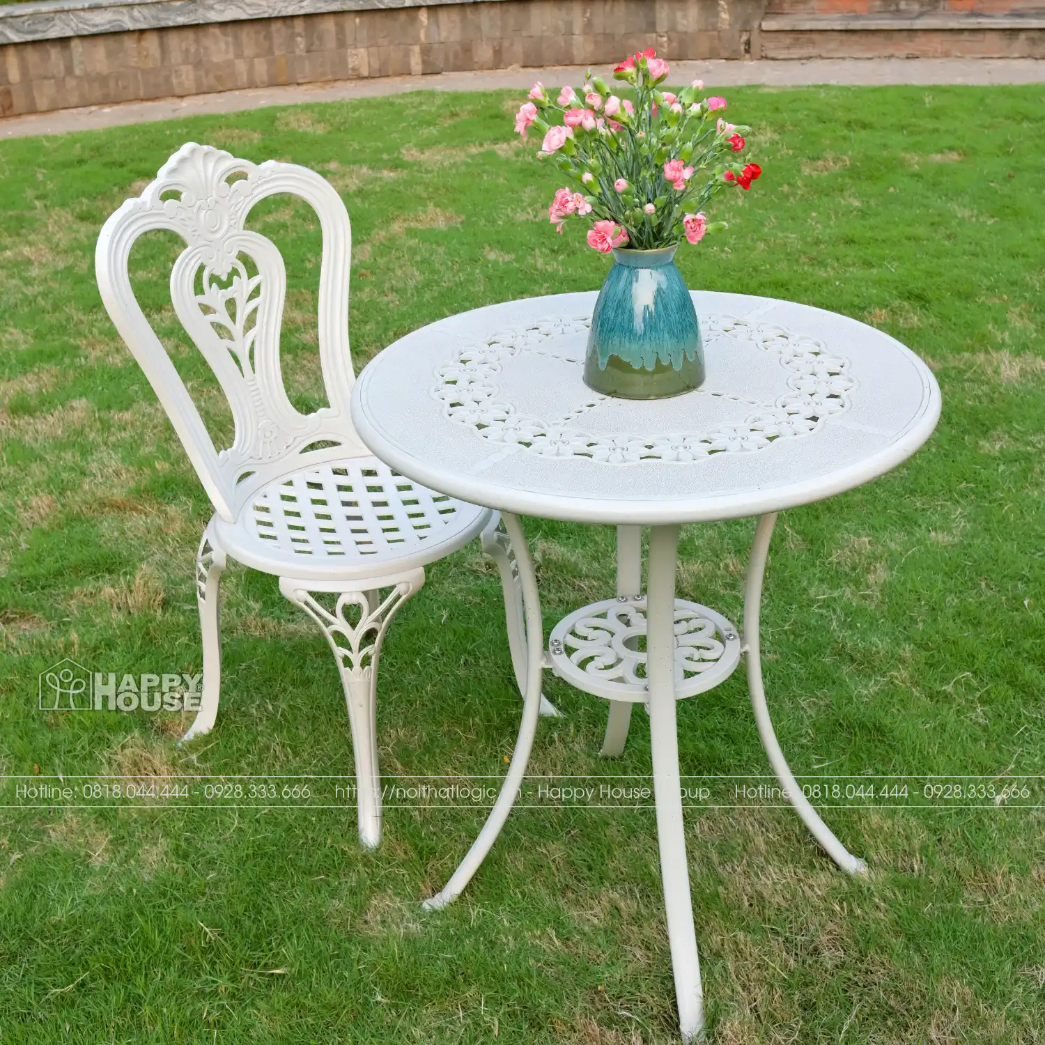 Bộ Bàn Ghế Nhôm Đúc màu trắng 4 ghế vương miện ND65-4GA18T