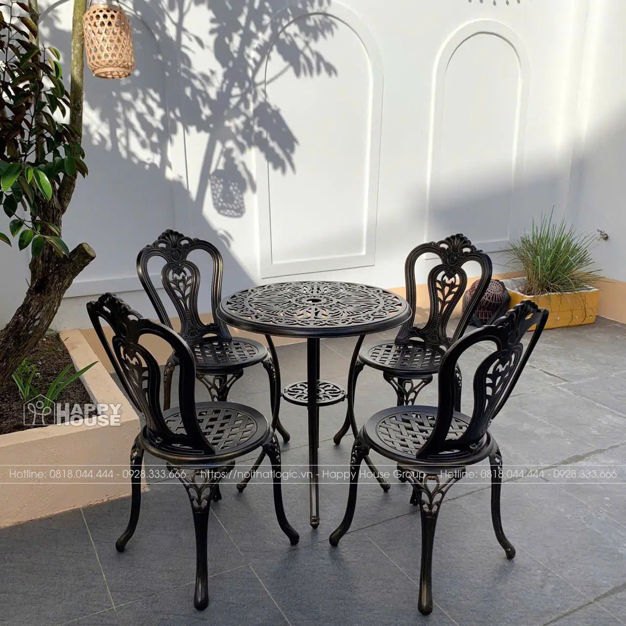 Bộ bàn nhôm nhỏ nghệ thuật màu đen đồng ND68-4GA18