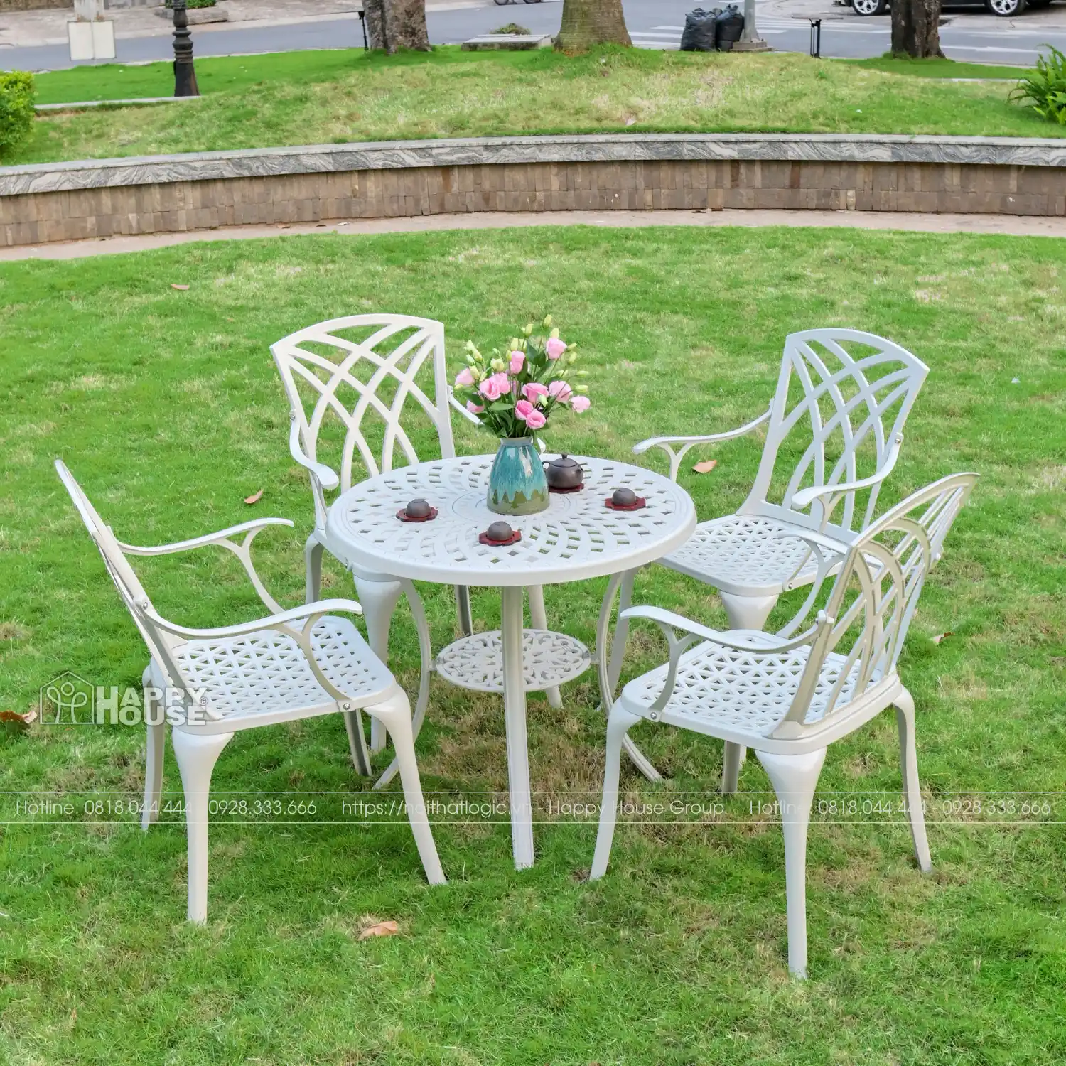 Bộ bàn ghế nhôm đúc sân vườn cà phê ngoài trời 4 ghế ND78-4GL