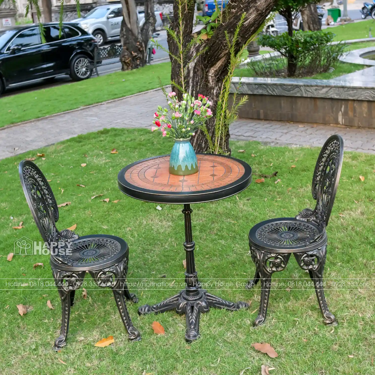 Bộ Bàn Ghế Nhôm Đúc Mặt Đá Tròn 2 Ghế NDD60-2GM