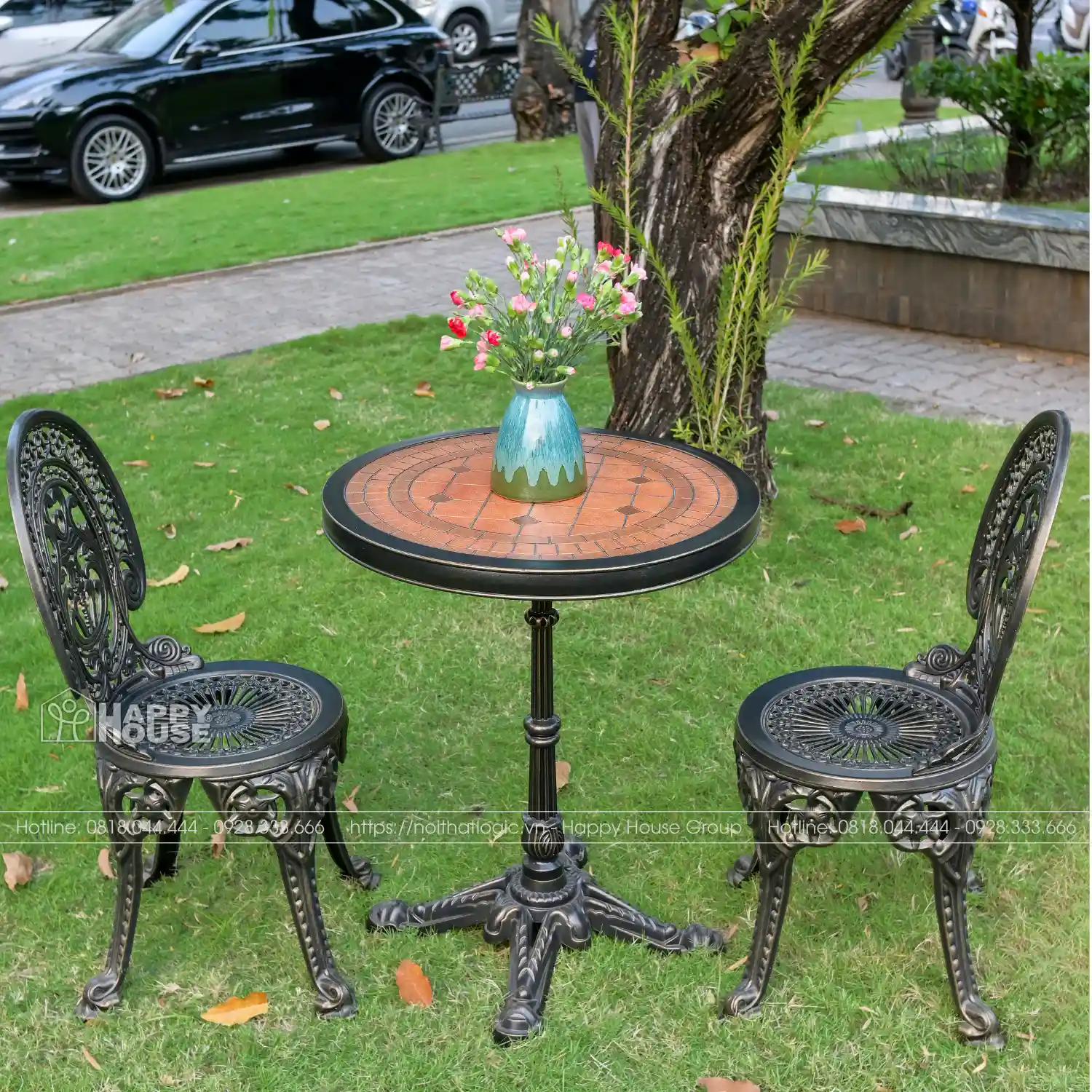 Bộ Bàn Ghế Nhôm Đúc Mặt Đá Tròn 2 Ghế NDD60-2GM