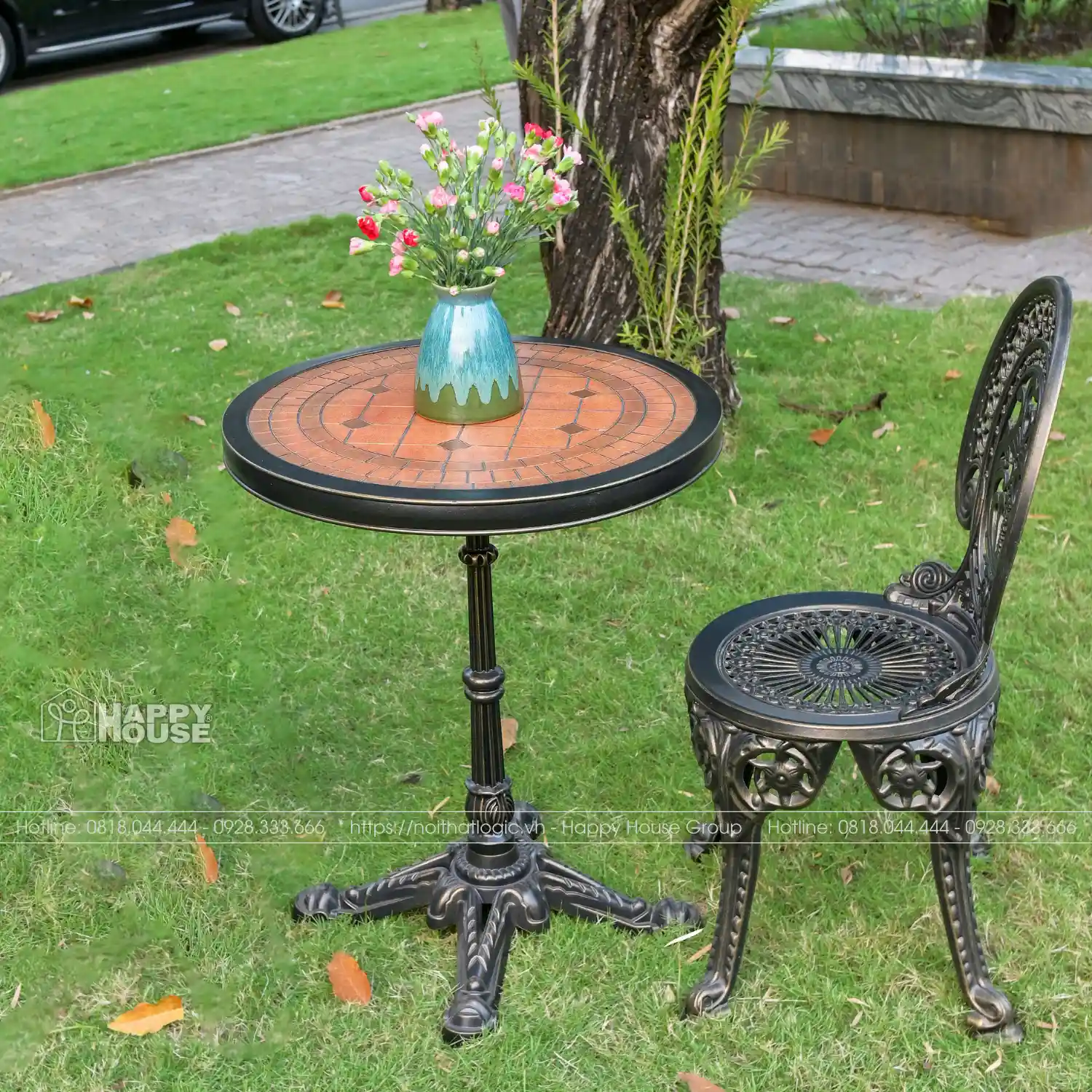 Bộ Bàn Ghế Nhôm Đúc Mặt Đá Tròn 2 Ghế NDD60-2GM