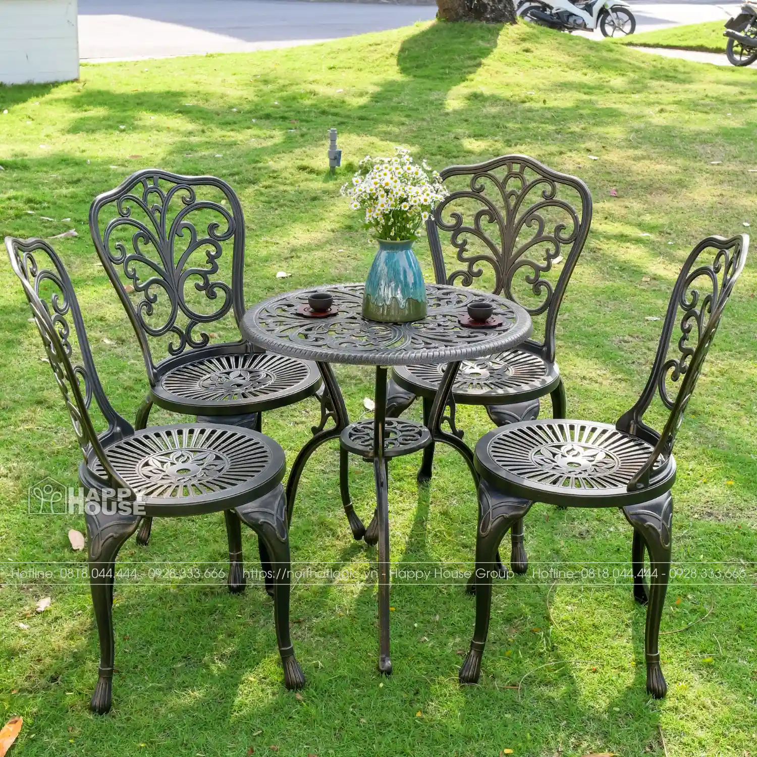 Bộ Bàn Ghế Nhôm Đúc Màu Đen Ánh Đồng 4 Ghế NDH60-4GCBKTD