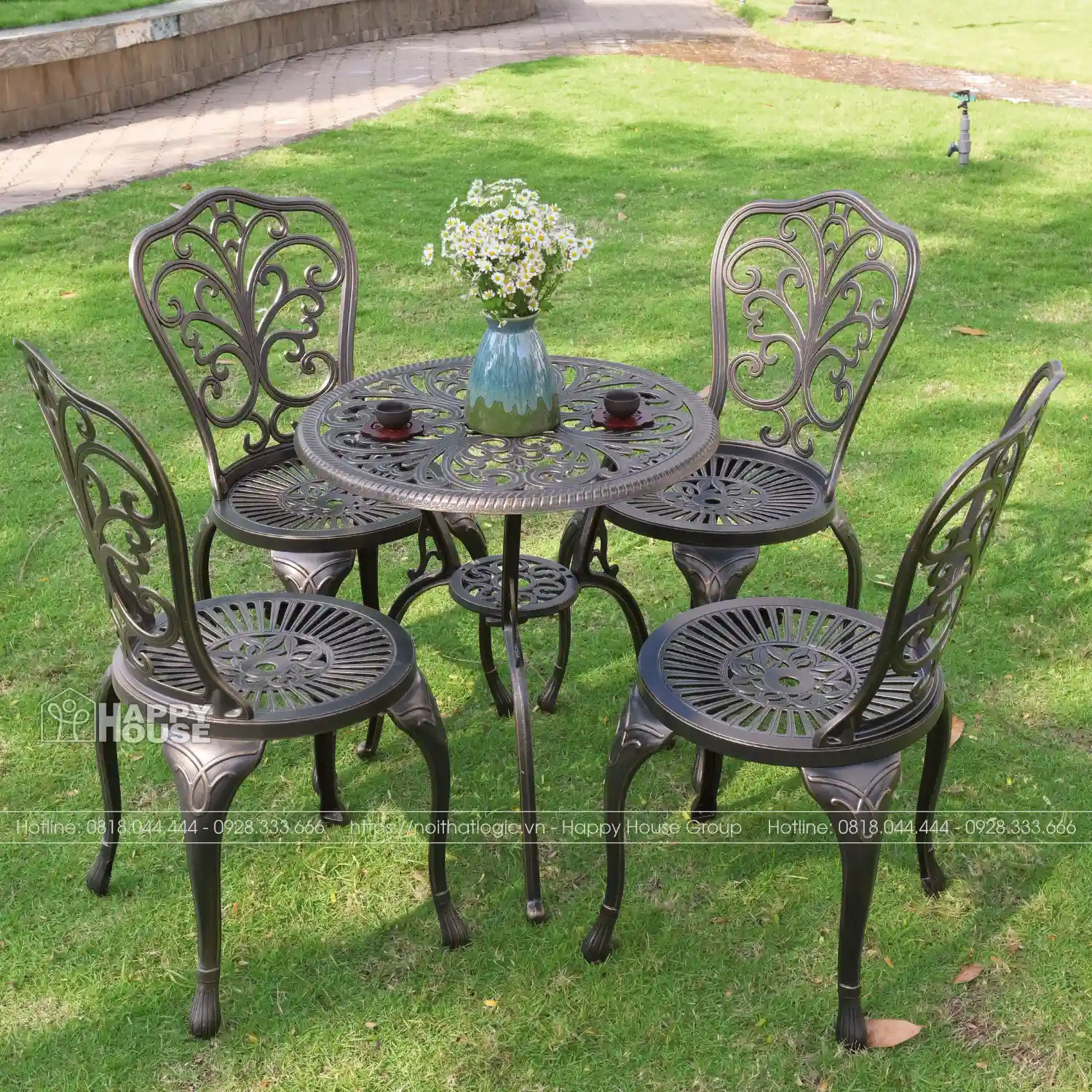 Bộ Bàn Ghế Nhôm Đúc Màu Đen Ánh Đồng 4 Ghế NDH60-4GCBKTD