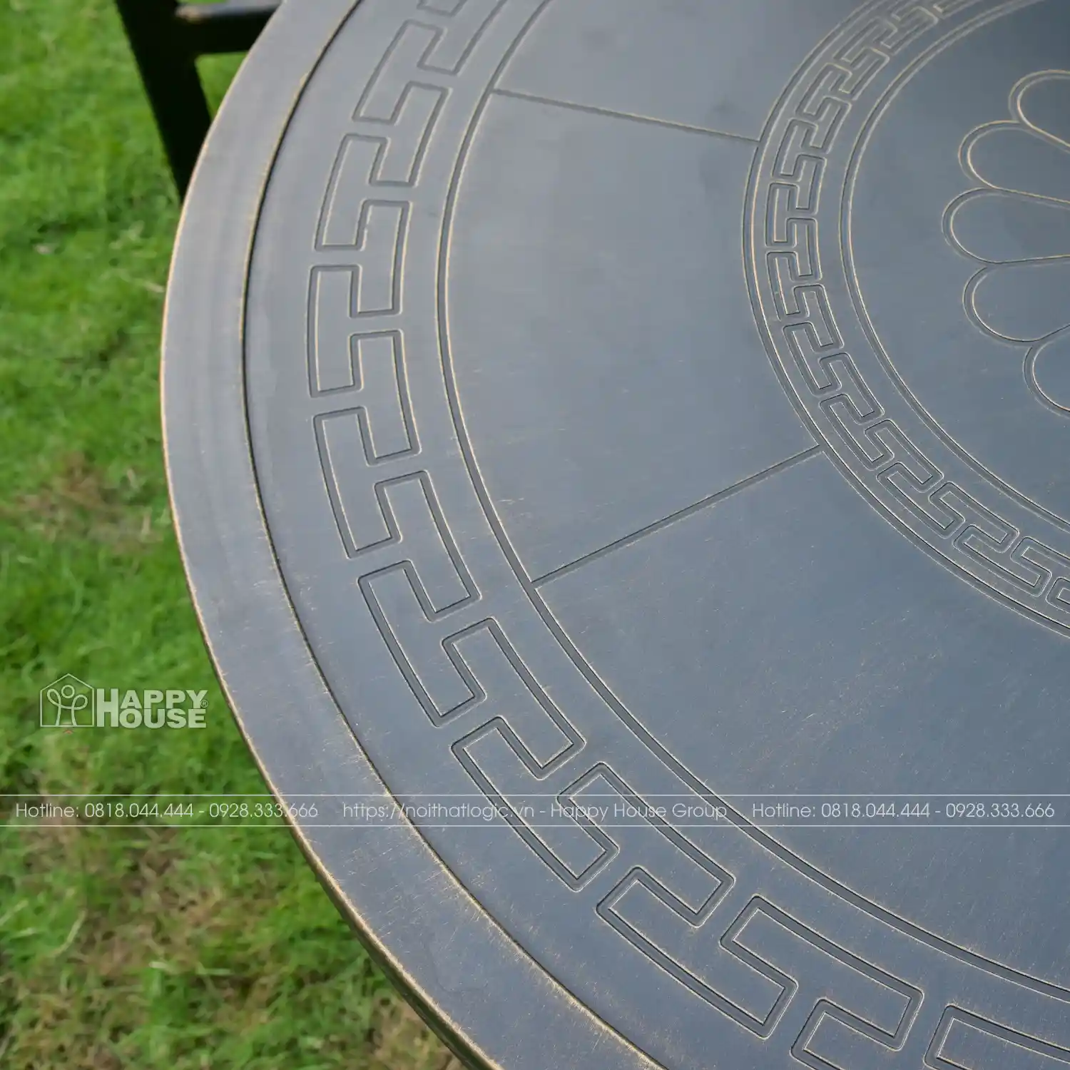 Bộ Bàn Ghế Nhôm Đúc Tròn Mặt Liền Màu Đen Ánh Đồng 4 Ghế NDH90-4GNND