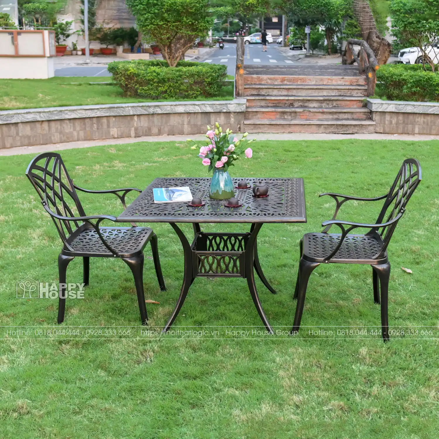 Bộ Bàn Ghế Nhôm Đúc 2 Ghế Mặt Vuông NDV90-2G54D