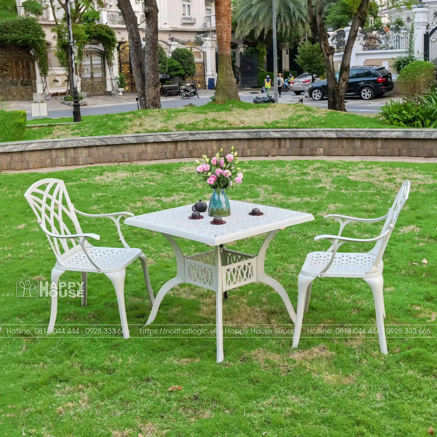 Bộ Bàn Ghế Nhôm Đúc Mặt Vuông Màu Trắng NDV80-2G54T