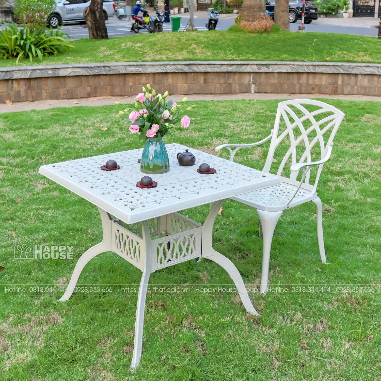 Bộ Bàn Ghế Nhôm Đúc Mặt Vuông Màu Trắng NDV80-2G54T