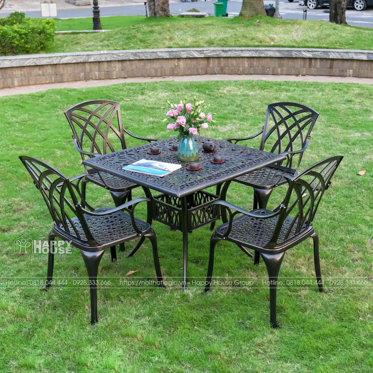 Bộ Bàn Ghế Nhôm Đúc Mặt Vuông 4 Ghế NDV90-4G54D