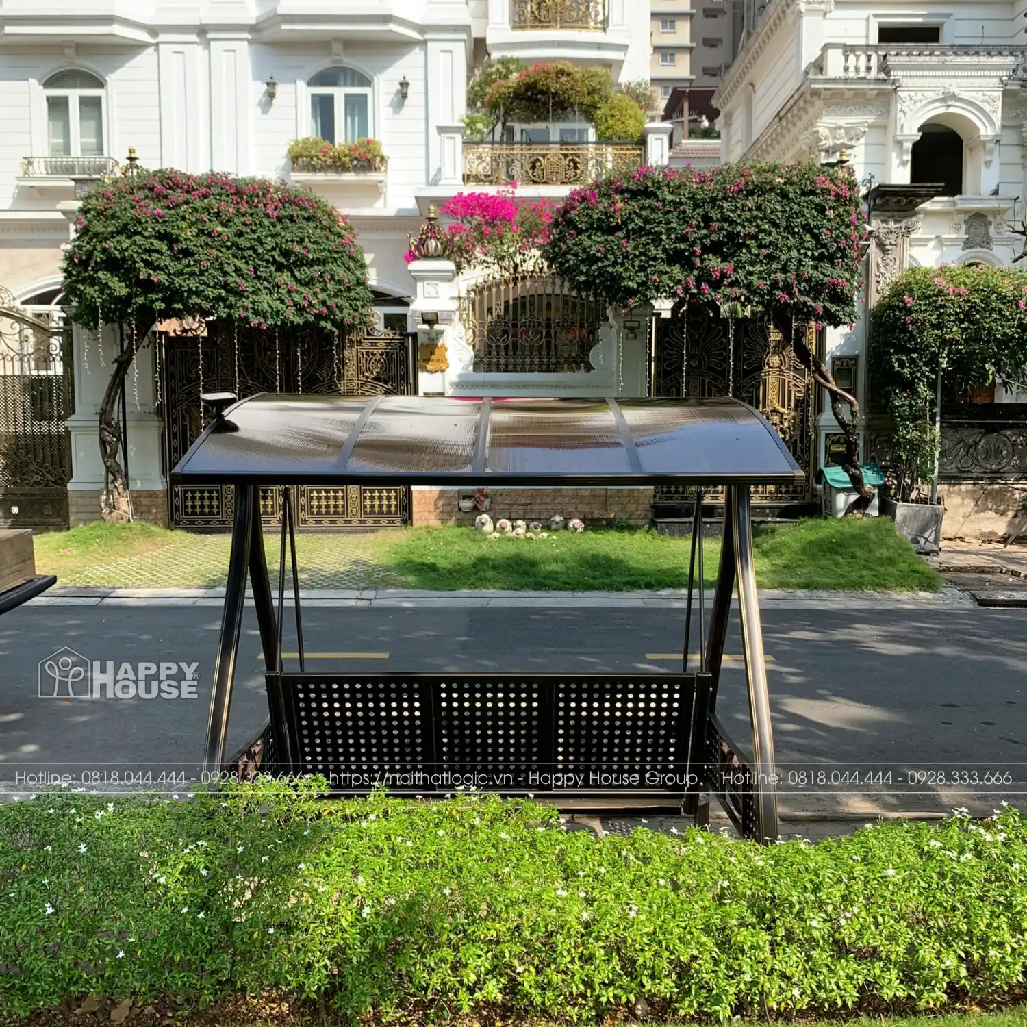 Xích đu nhôm đúc 3 chỗ có mái che kèm đệm và gối tựa lưng XD3C-TN