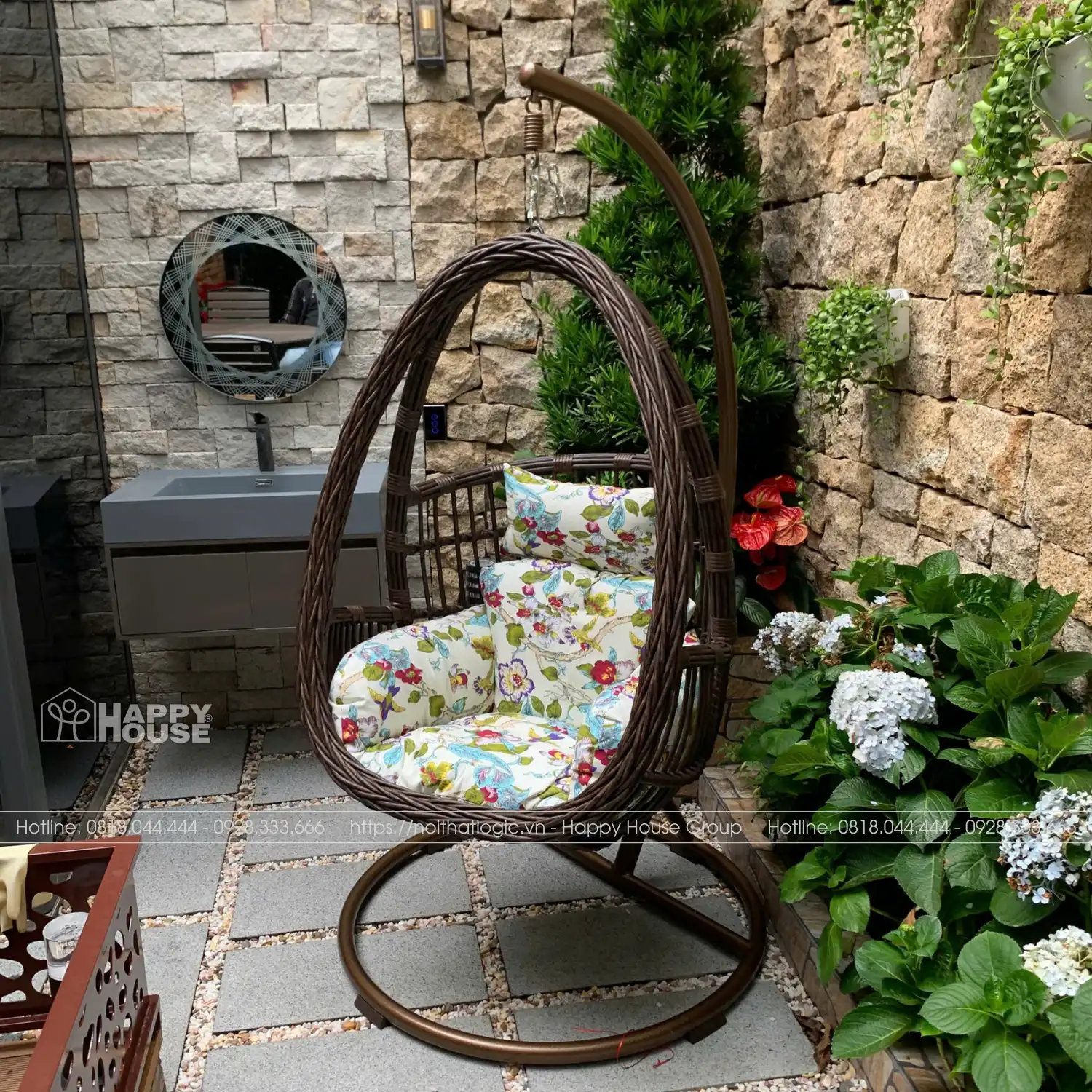 Xích đu nhập khẩu mây nhựa 3 lỗ