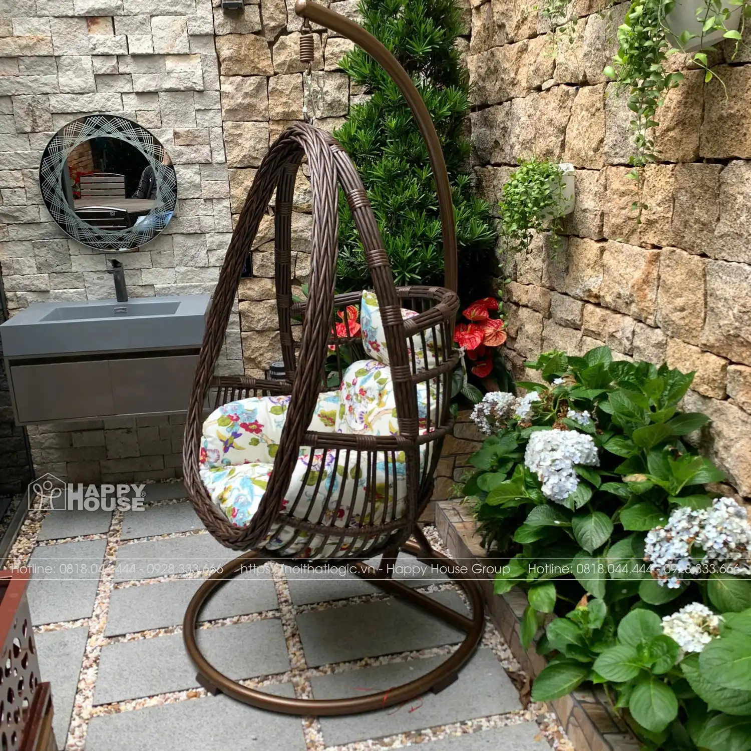 Xích đu nhập khẩu mây nhựa 3 lỗ